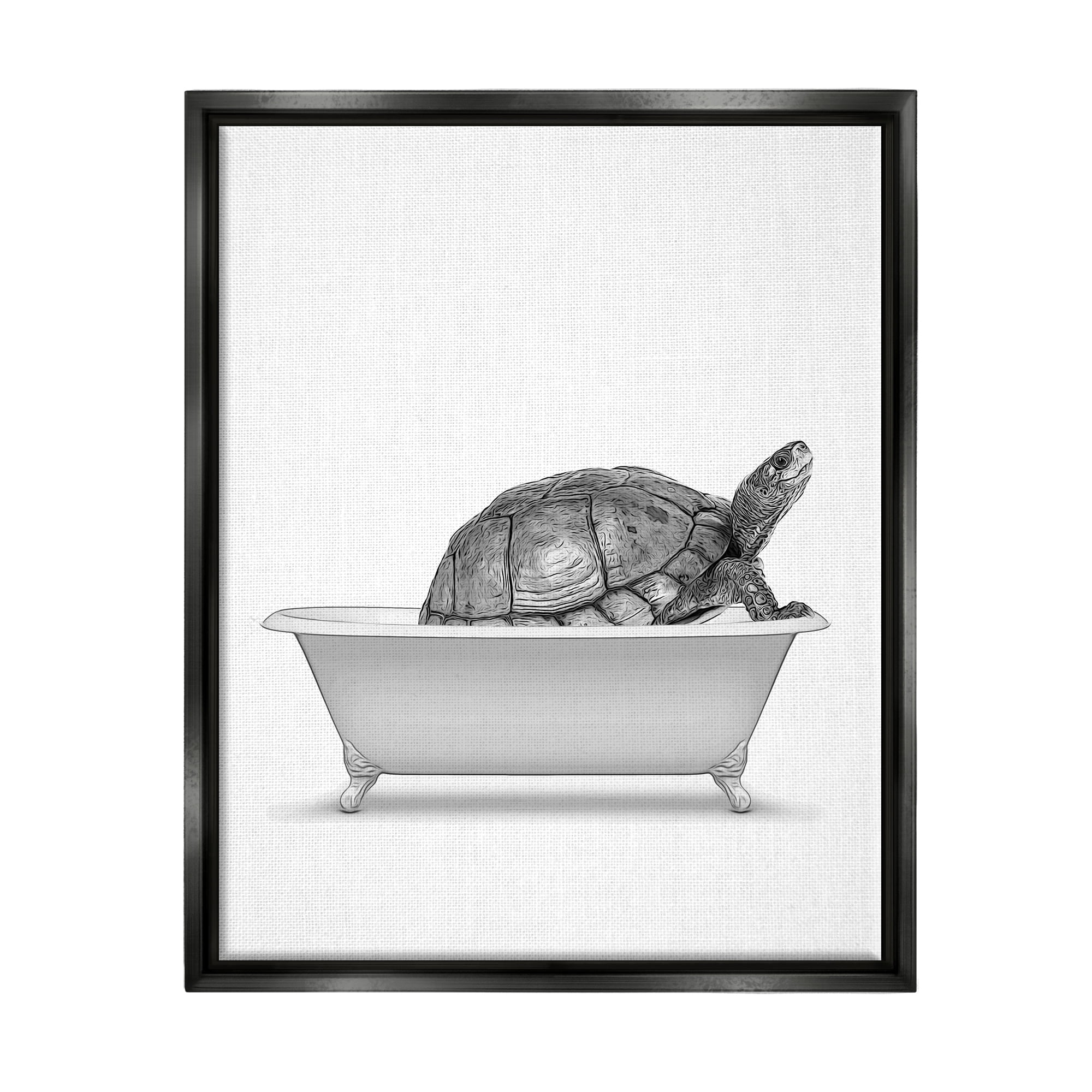 Stupell Industries Tortoise Bathing In Tub Sea Life Animals & Insects Painting Black Floater Framed Art Print Wall Art