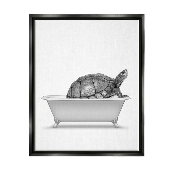 Stupell Industries Tortoise Bathing In Tub Sea Life Animals & Insects Painting Black Floater Framed Art Print Wall Art