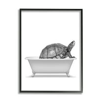Stupell Industries Tortoise Bathing In Tub Sea Life Animals & Insects Painting Black Framed Art Print Wall Art