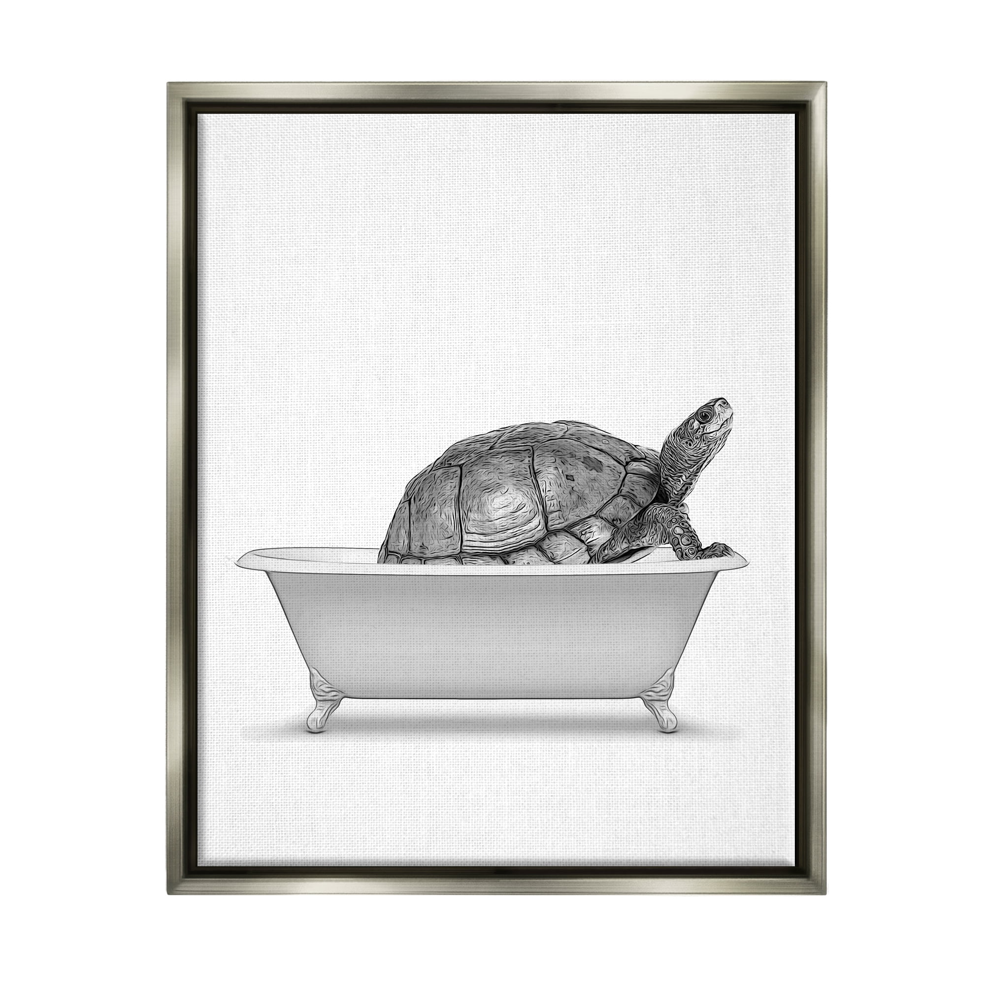 Stupell Industries Tortoise Bathing In Tub Sea Life Animals & Insects Painting Gray Floater Framed Art Print Wall Art
