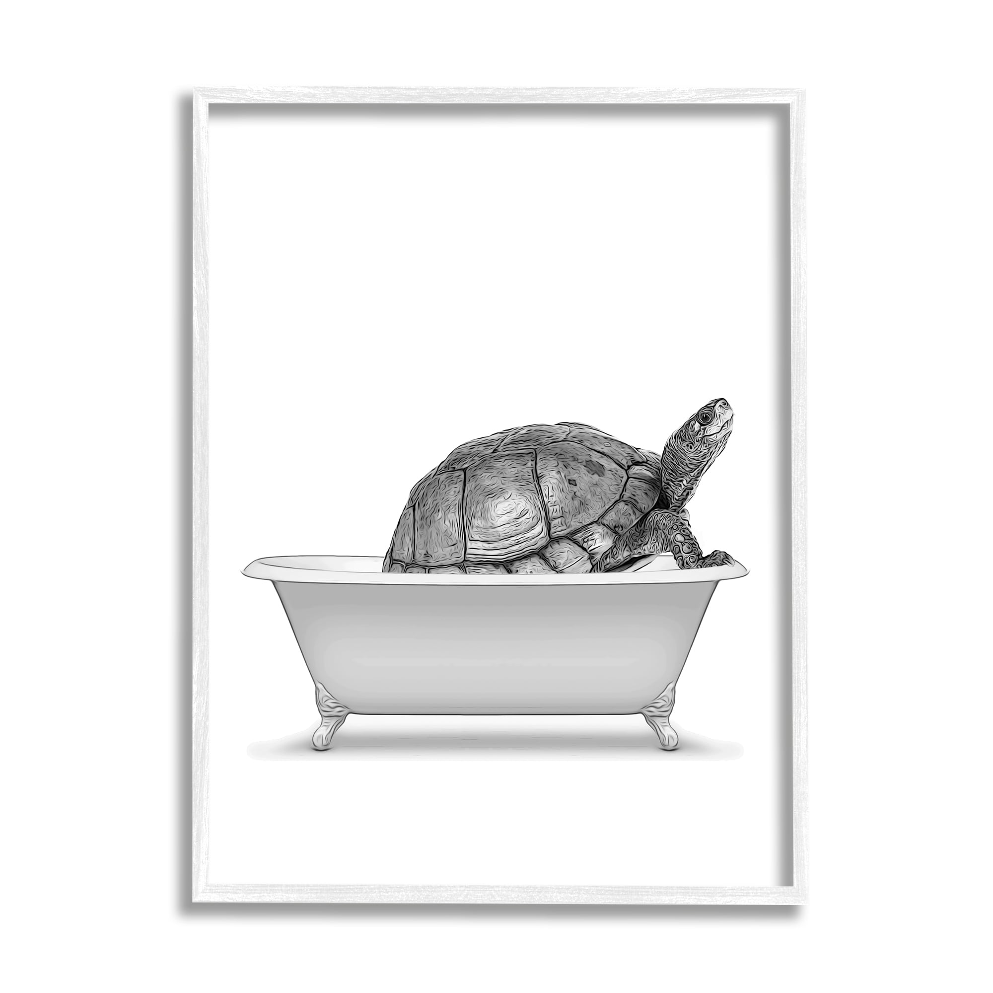 Stupell Industries Tortoise Bathing In Tub Sea Life Animals & Insects Painting White Framed Art Print Wall Art