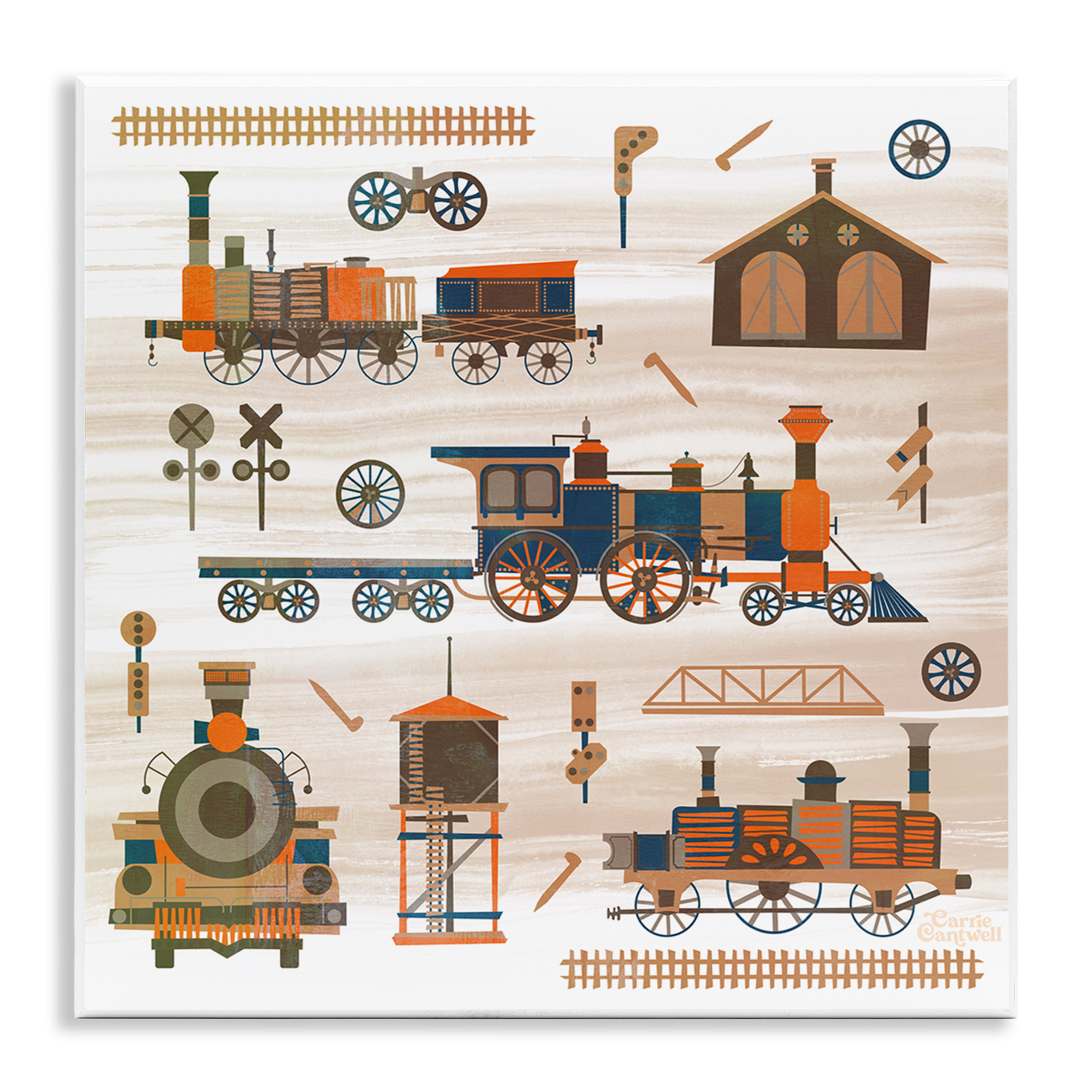 Stupell Industries Totally Trains Rustic Transportation Painting Unframed Art Print Wall Art, 12 x 12
