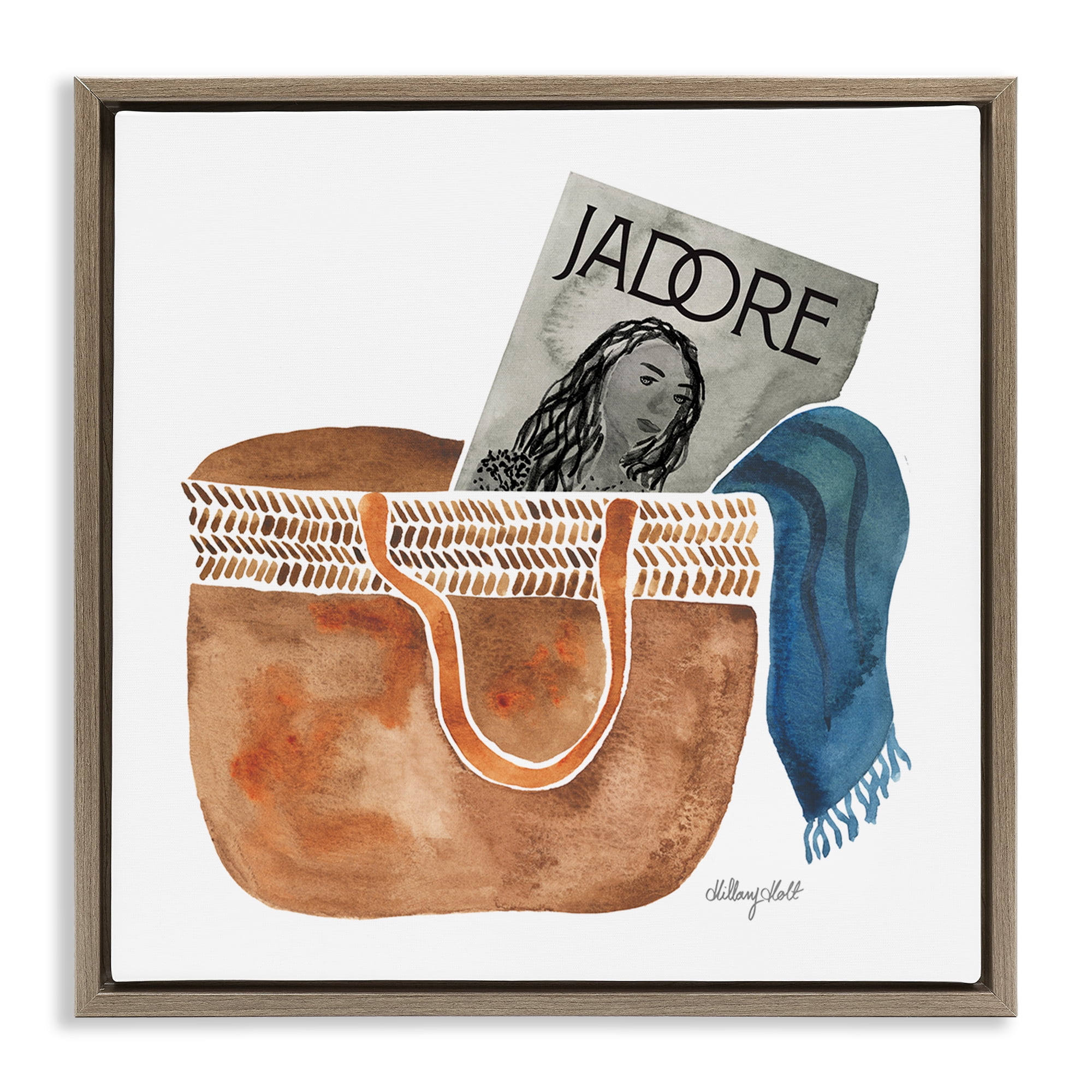 Stupell Industries Tote & Fashion Magazine Brown Framed Floater Canvas Wall Art, design by Hillary Holt