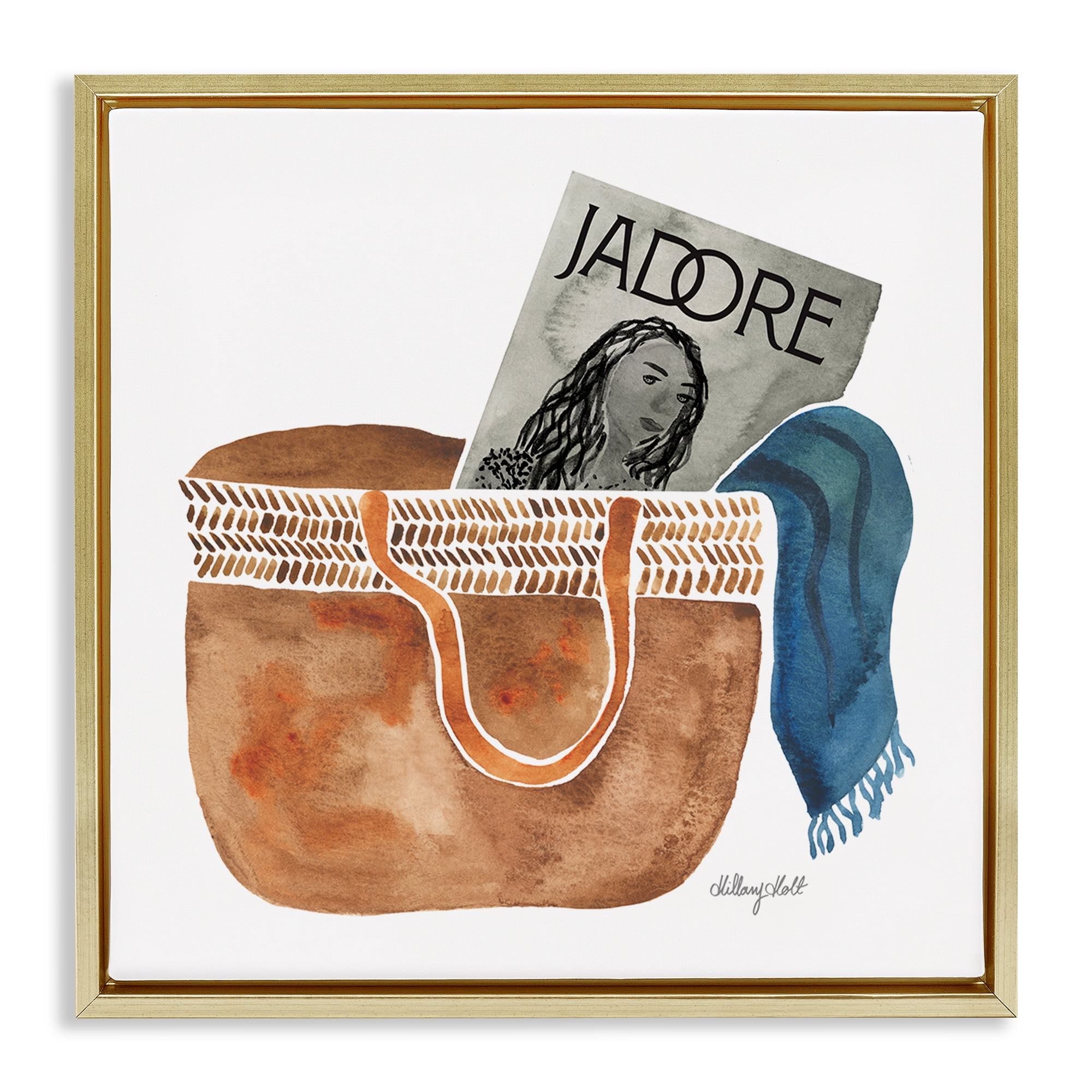 Stupell Industries Tote & Fashion Magazine Gold Framed Floater Canvas Wall Art, design by Hillary Holt