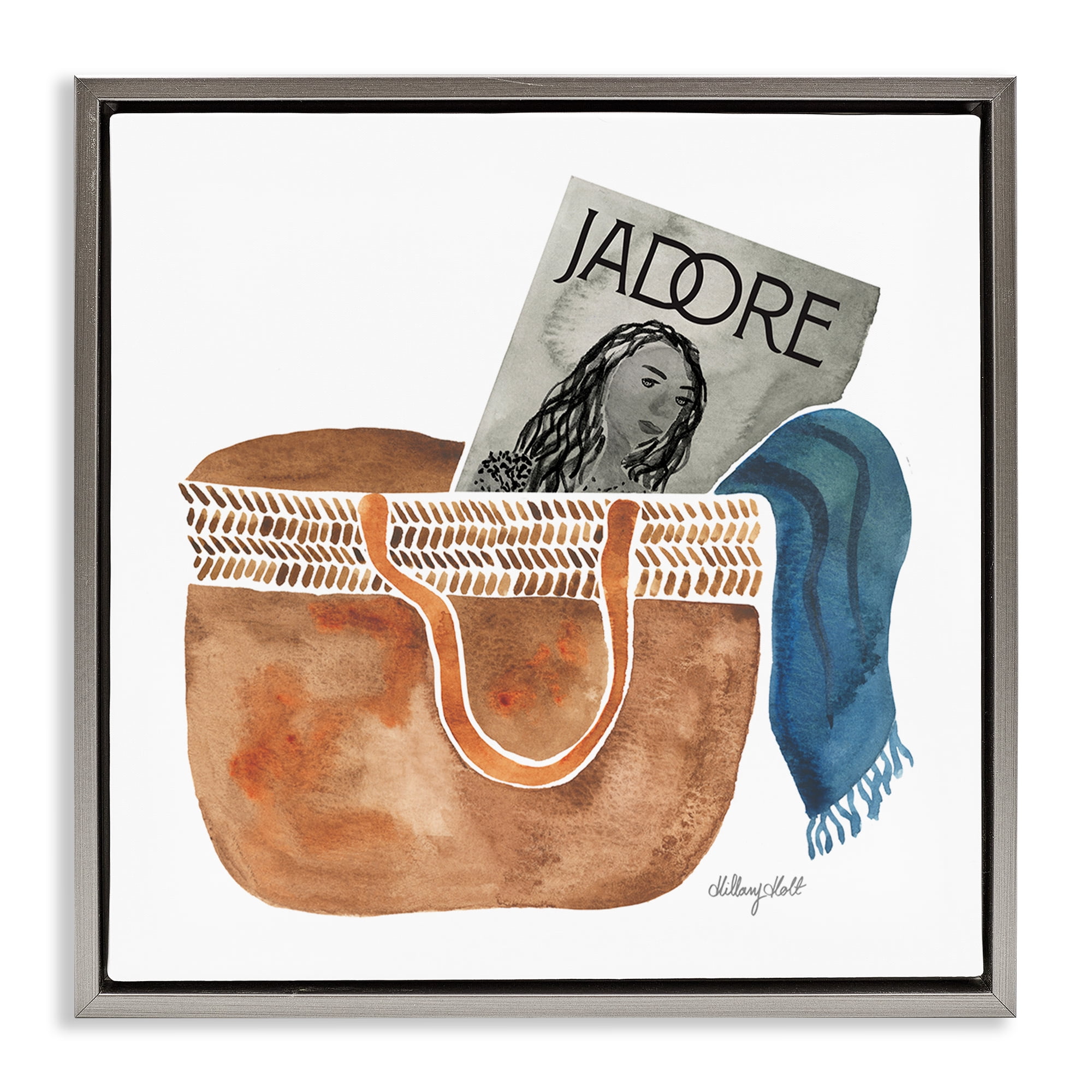 Stupell Industries Tote & Fashion Magazine Gray Framed Floater Canvas Wall Art, design by Hillary Holt