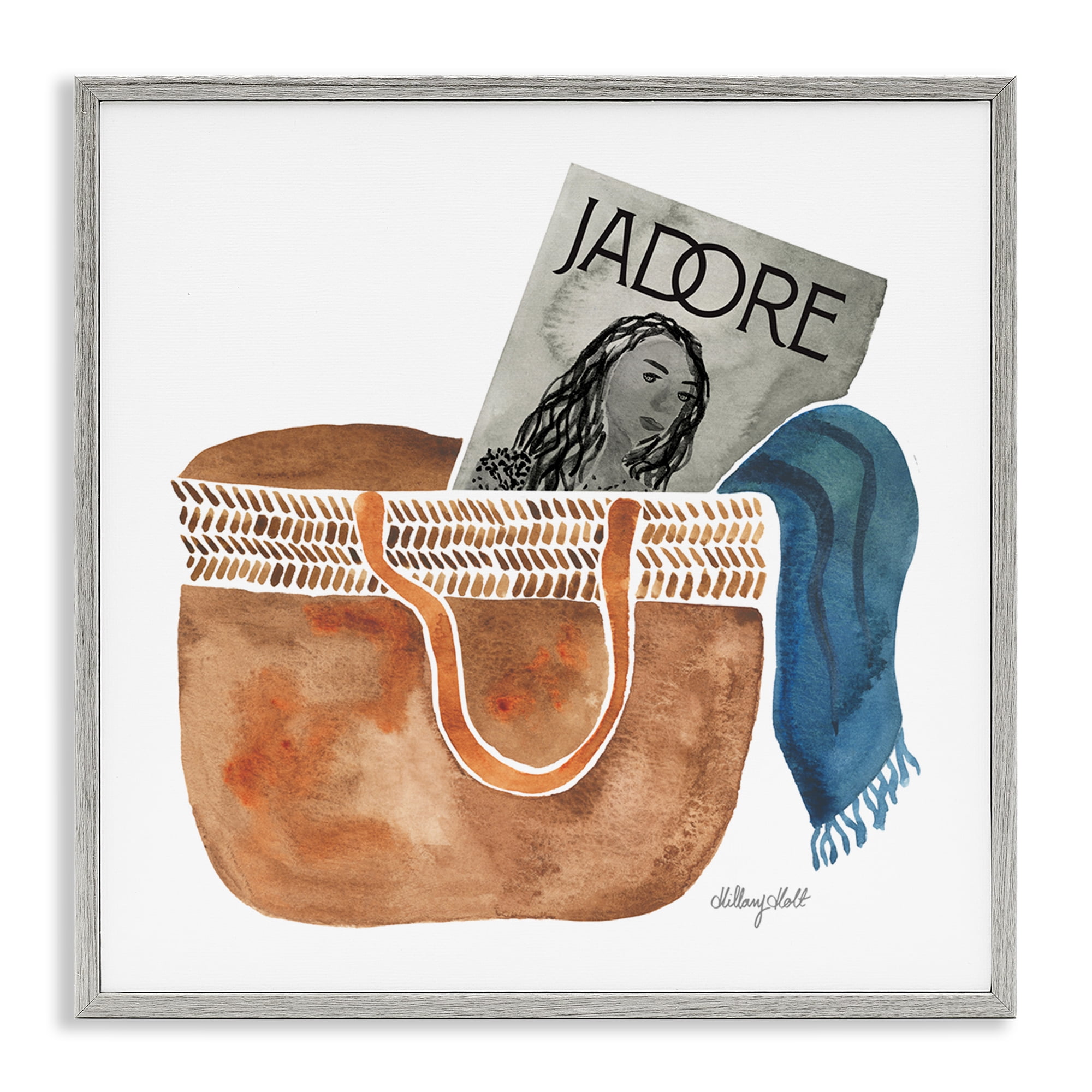Stupell Industries Tote & Fashion Magazine Gray Framed Giclee Art, design by Hillary Holt