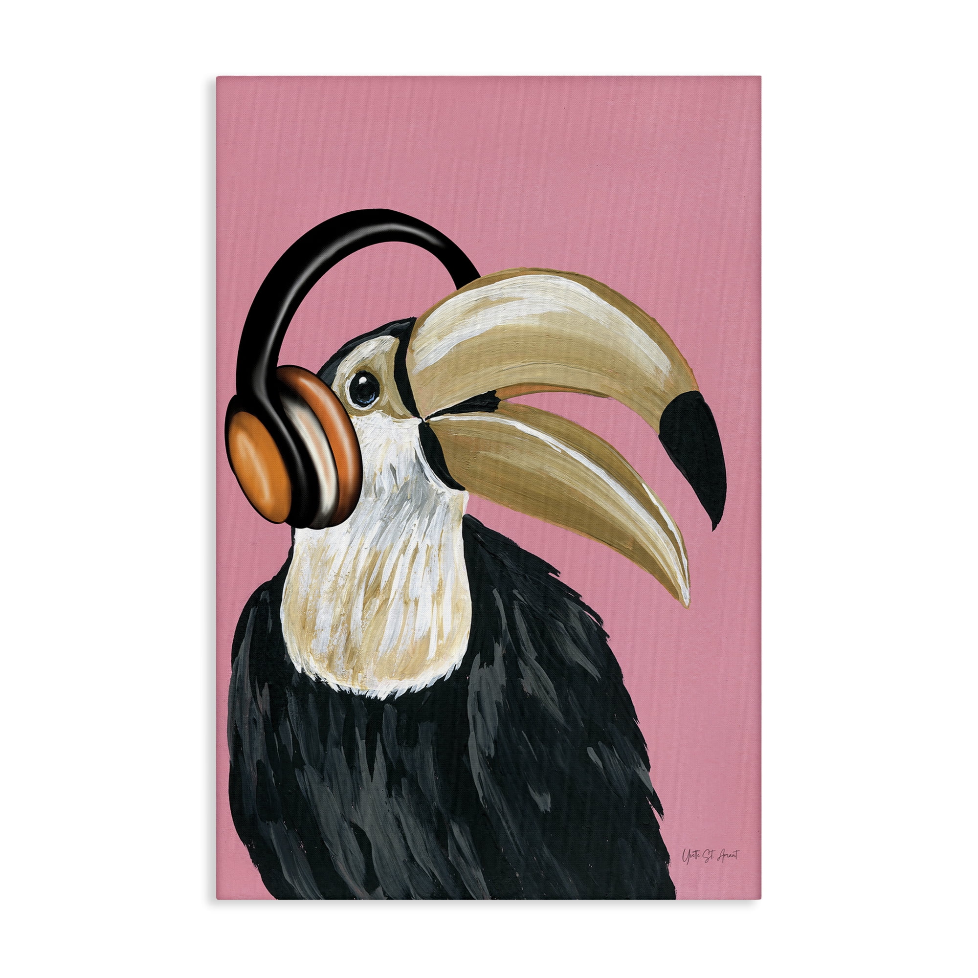 Stupell Industries Toucan & Music Headphones Animals & Insects Painting Gallery Wrapped Canvas Art Print Wall Art, 16 x 24