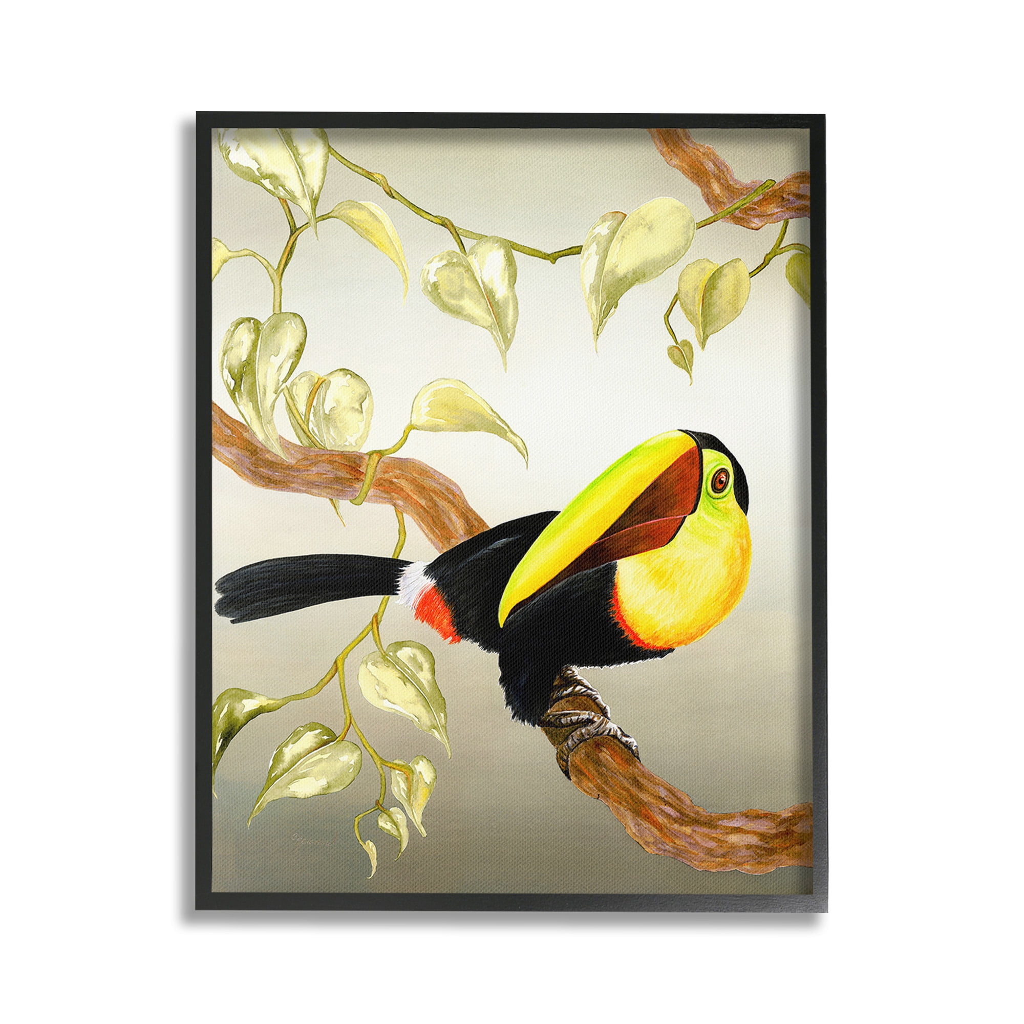 Stupell Industries Toucan Perched on Branch Animals & Insects Painting Black Framed Art Print Wall Art, 16 x 20