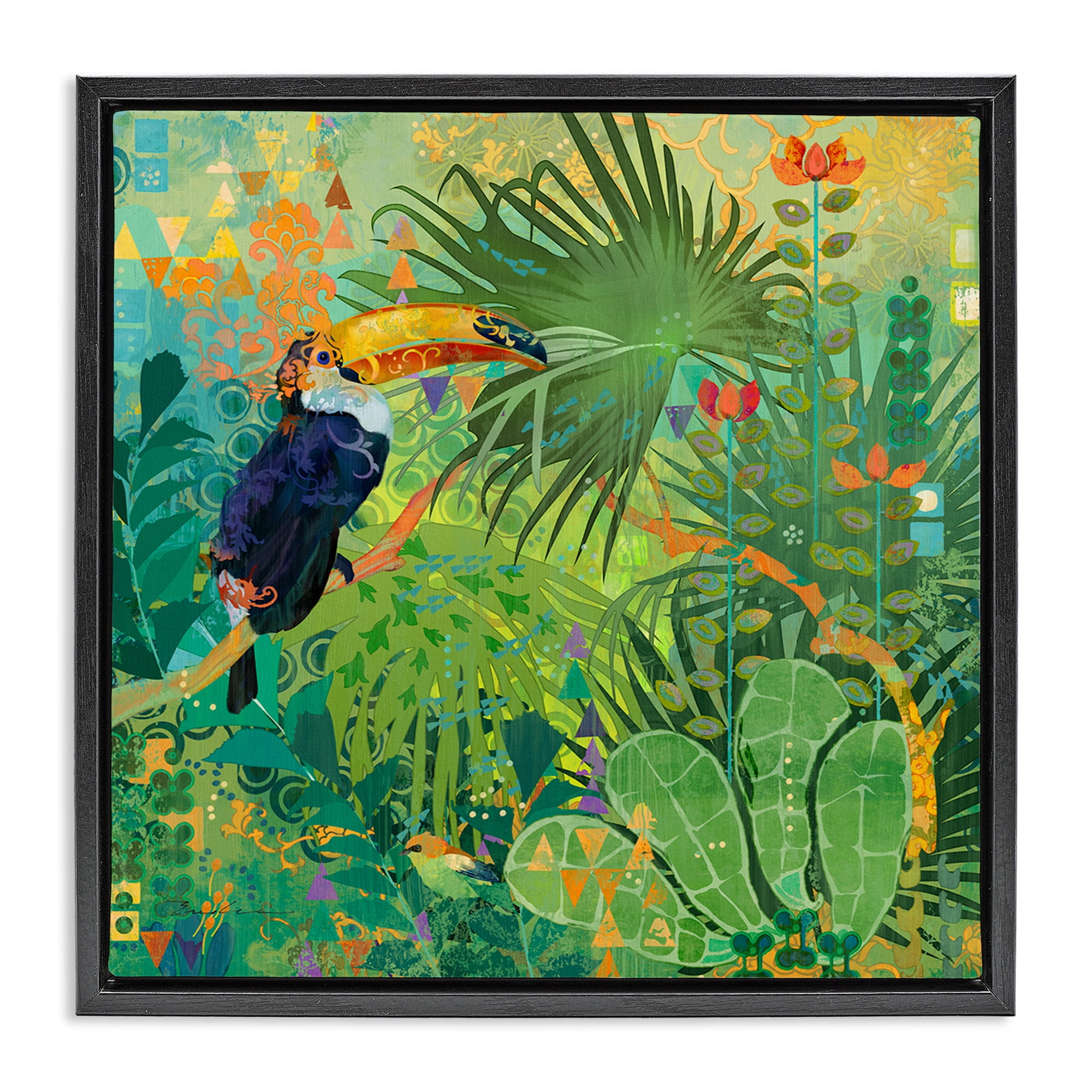 Stupell Industries Toucan Rainforest Nature Animals & Insects Painting Black Floater Framed Canvas Art Print Wall Art, 25 x 25