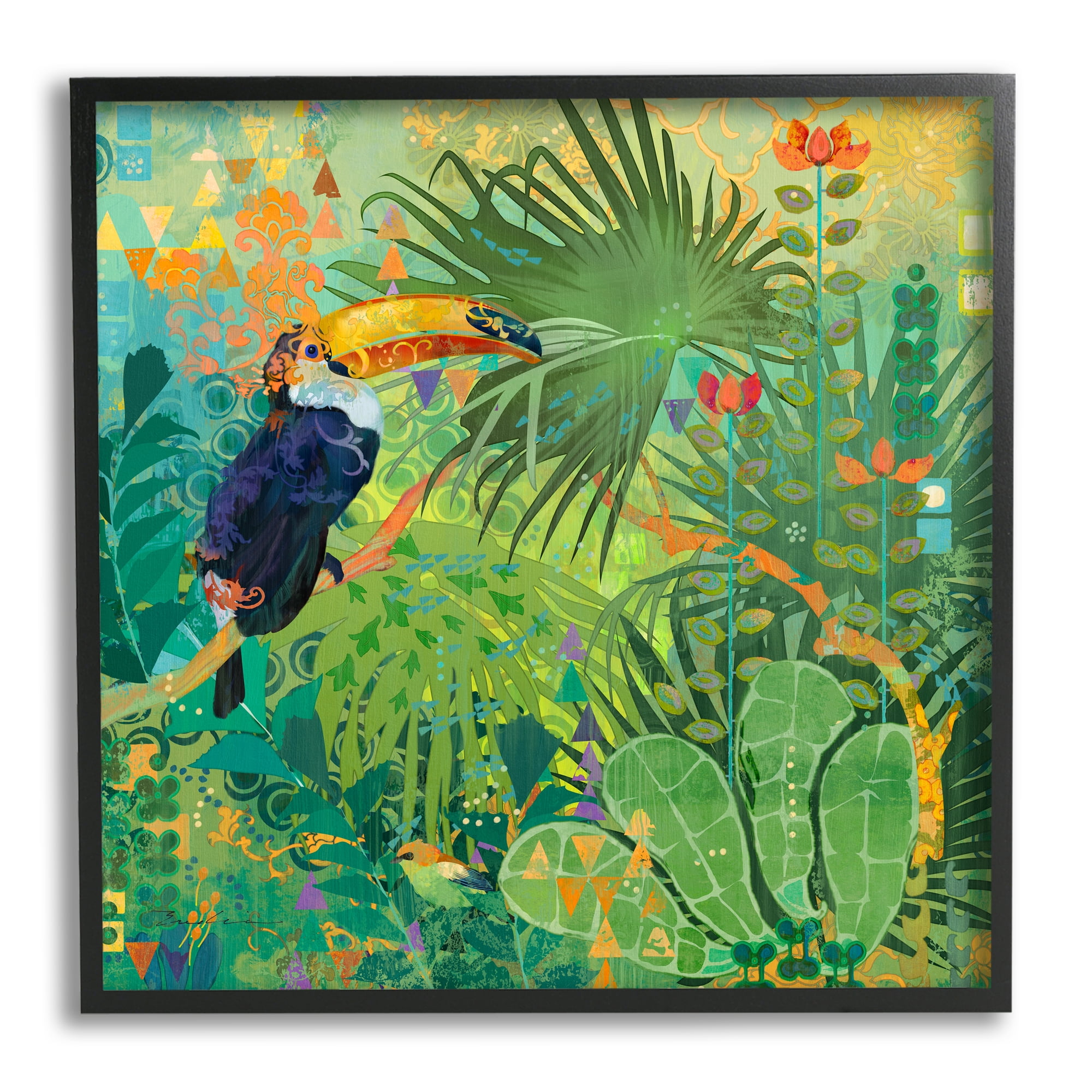 Stupell Industries Toucan Rainforest Nature Animals & Insects Painting Black Framed Art Print Wall Art, 12 x 12