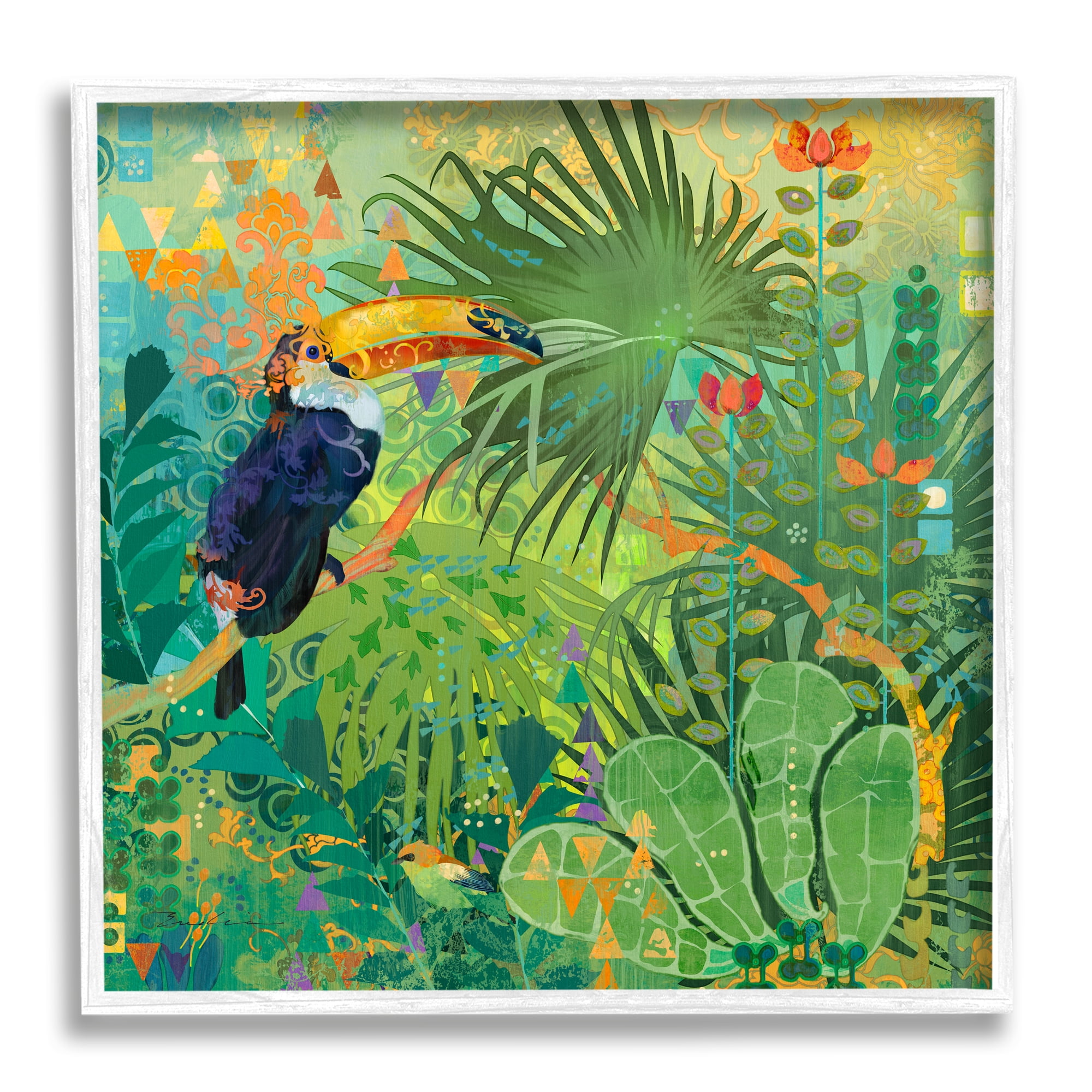 Stupell Industries Toucan Rainforest Nature Animals & Insects Painting White Framed Art Print Wall Art, 12 x 12