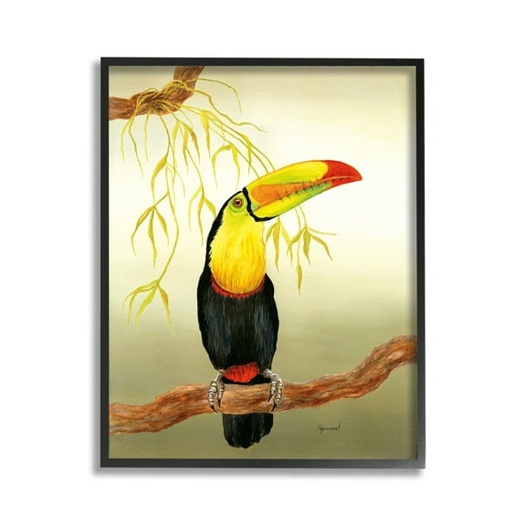 Stupell Industries Toucan on Forest Branch Animals & Insects Painting Black Framed Art Print Wall Art, 11 x 14