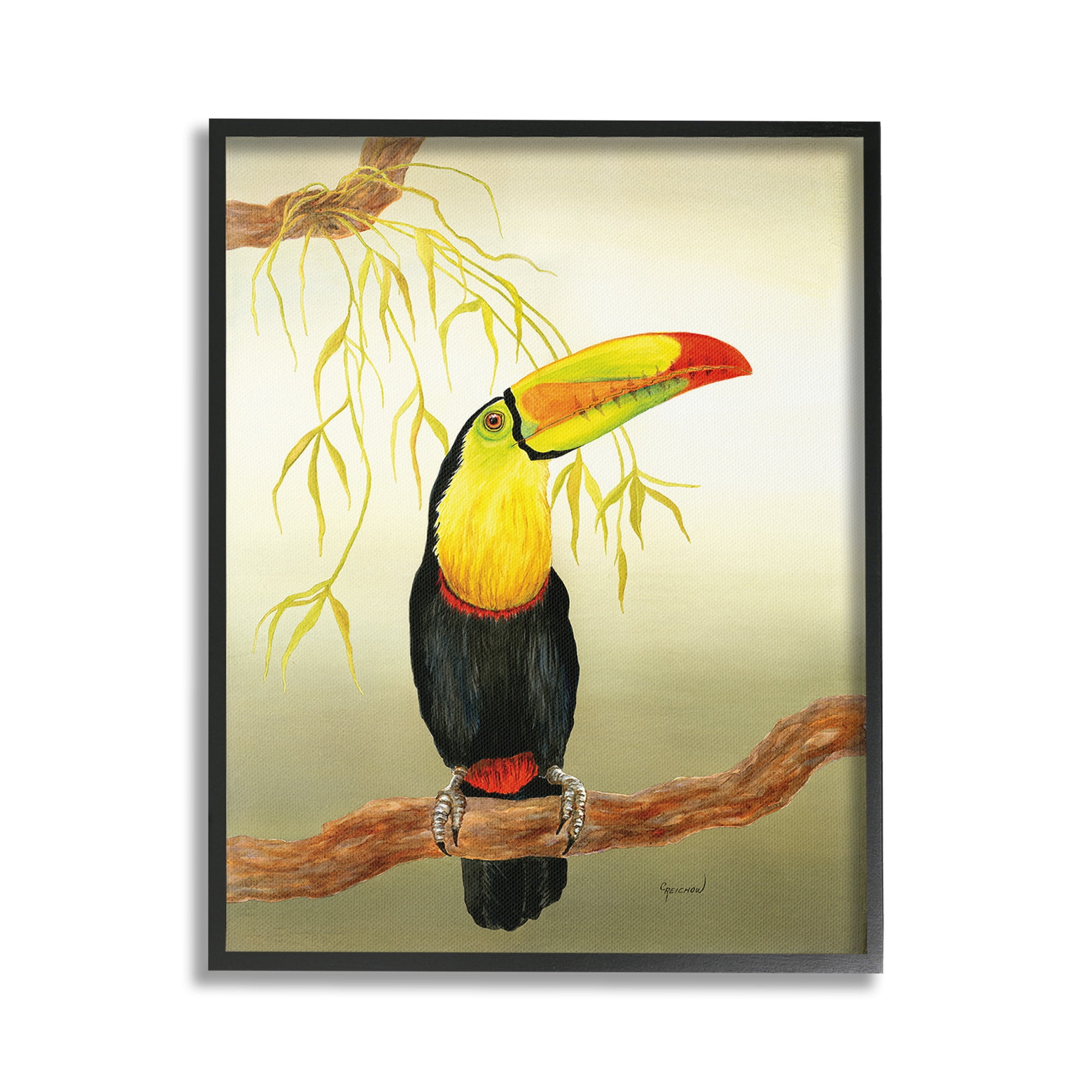Stupell Industries Toucan on Forest Branch Animals & Insects Painting Black Framed Art Print Wall Art, 24 x 30