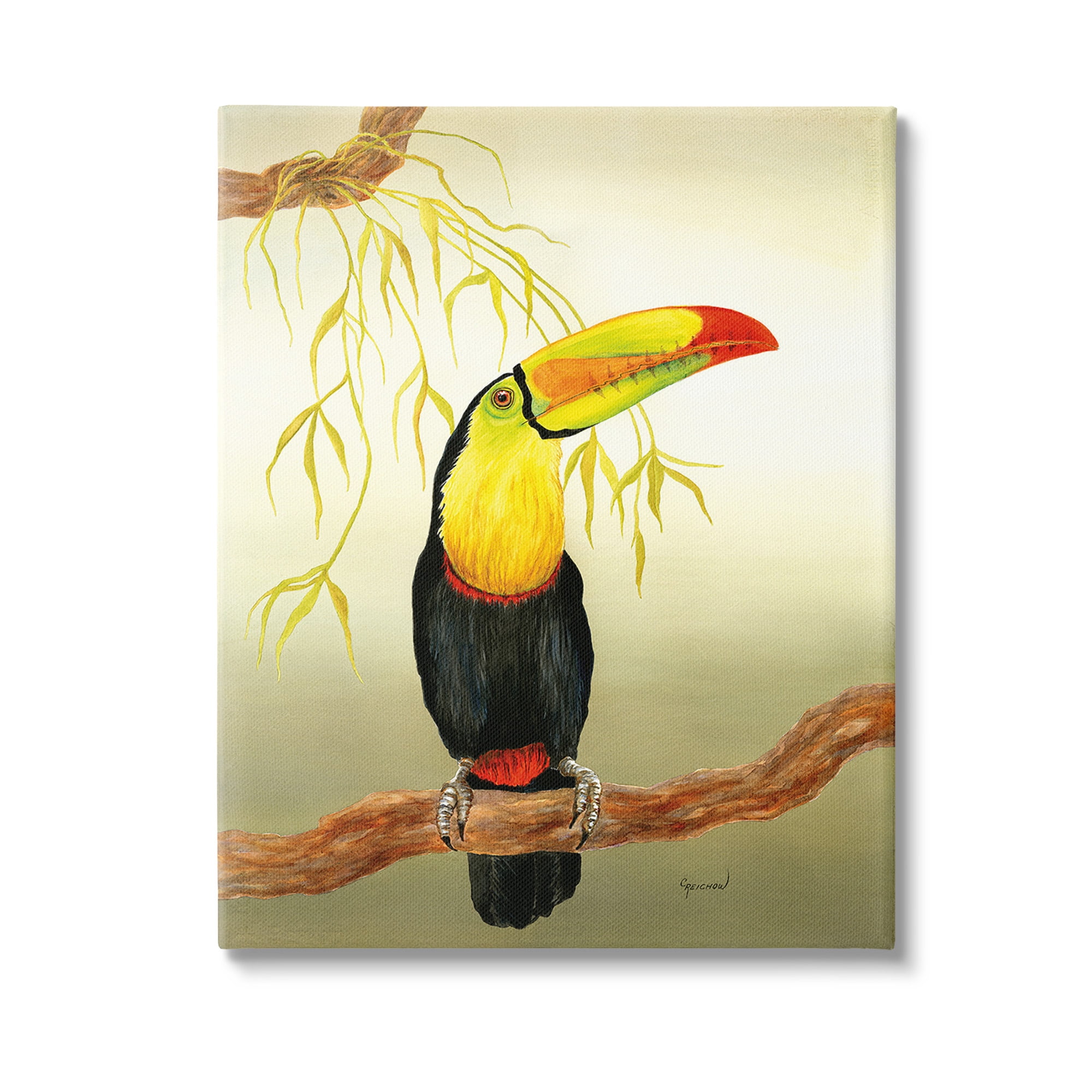 Stupell Industries Toucan on Forest Branch Animals & Insects Painting Gallery Wrapped Canvas Art Print Wall Art, 36 x 48
