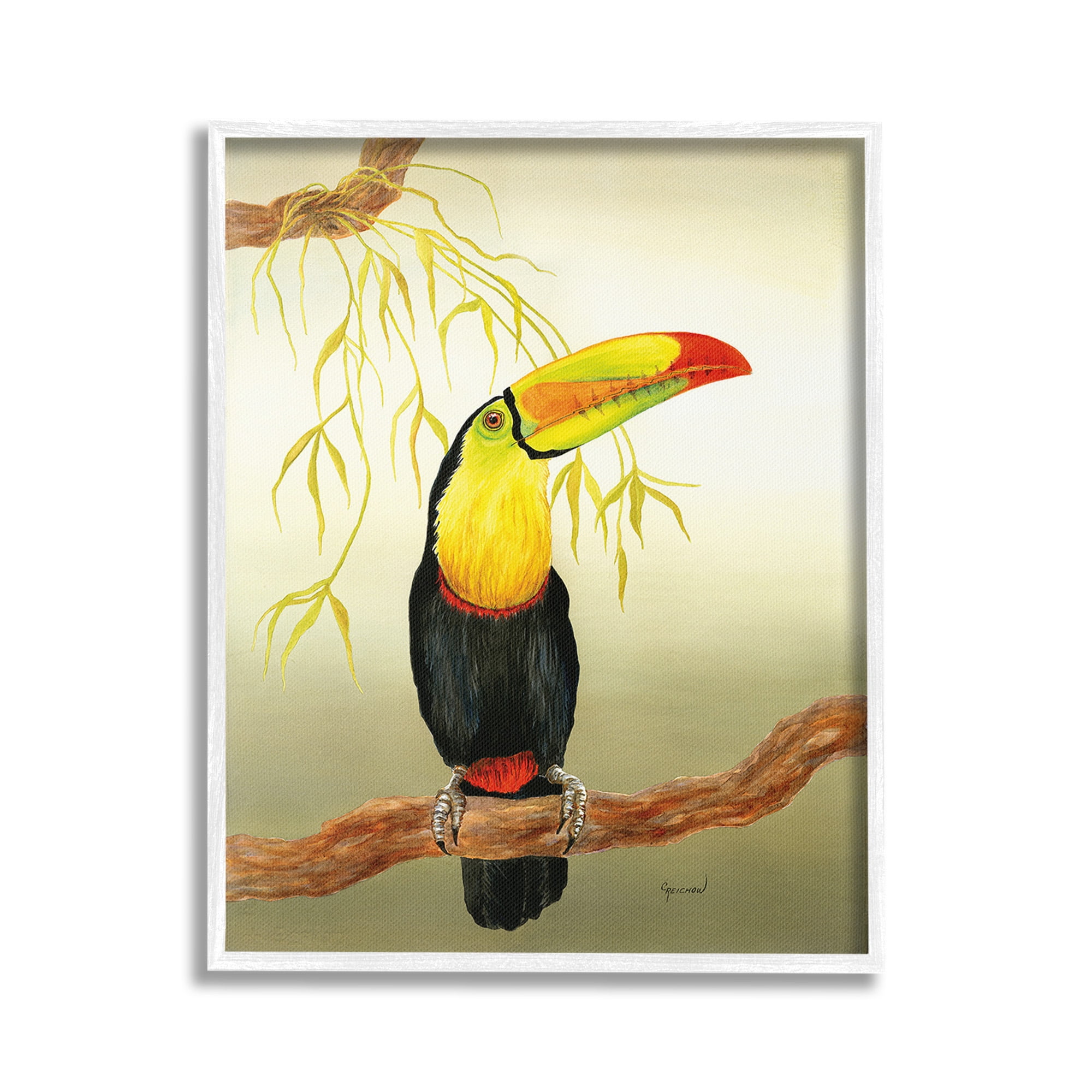 Stupell Industries Toucan on Forest Branch Animals & Insects Painting White Framed Art Print Wall Art, 24 x 30