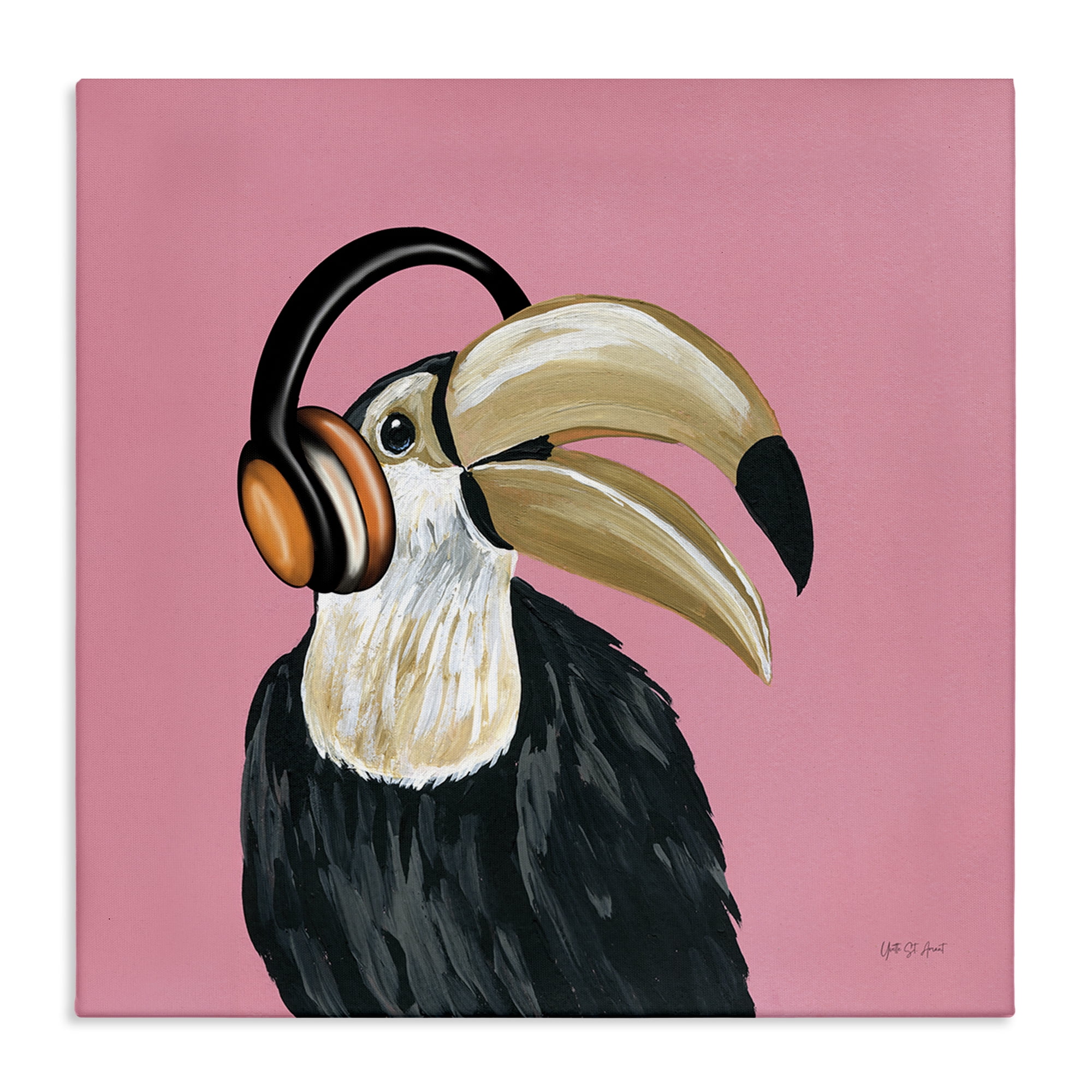 Stupell Industries Toucan with Headphones Entertainment Painting Wrapped Canvas Art Print Wall Art, 17 x 17