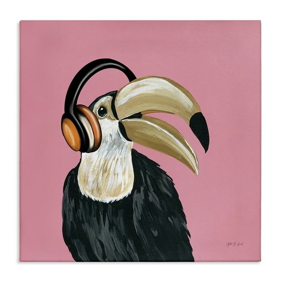 Stupell Industries Toucan with Headphones Entertainment Painting Wrapped Canvas Art Print Wall Art, 17 x 17