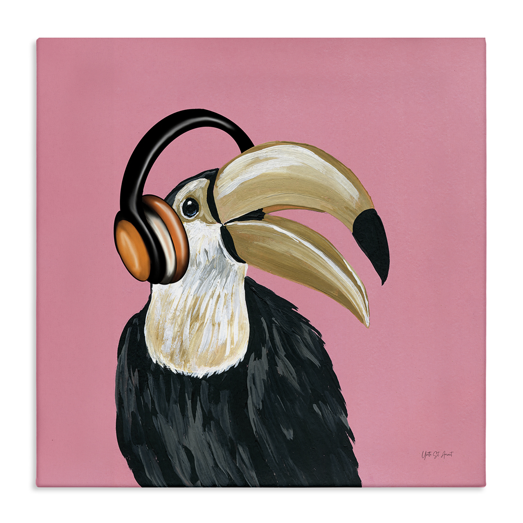 Stupell Industries Toucan with Headphones Entertainment Painting Wrapped Canvas Art Print Wall Art, 24 x 24