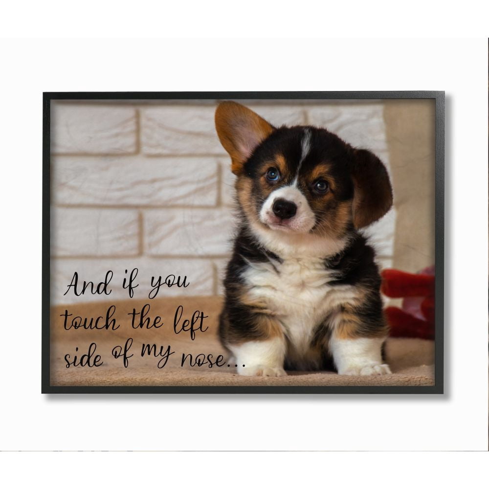 Stupell Industries Touch Left Side of My Nose Cute Puppy Dog Quote Framed Wall Art Design by Ziwei Li, 11" x 14", Black Framed