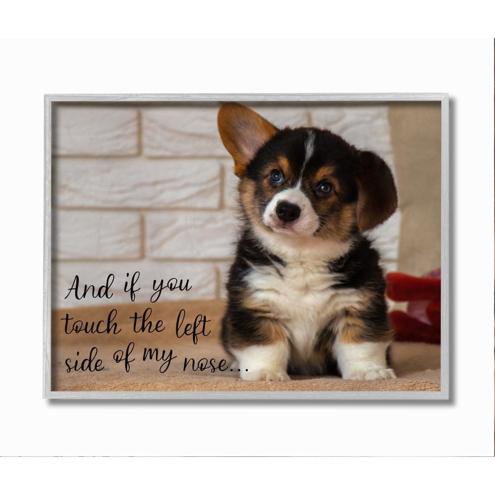 Stupell Industries Touch Left Side of My Nose Cute Puppy Dog Quote Framed Wall Art Design by Ziwei Li, 16" x 20", Gray Framed