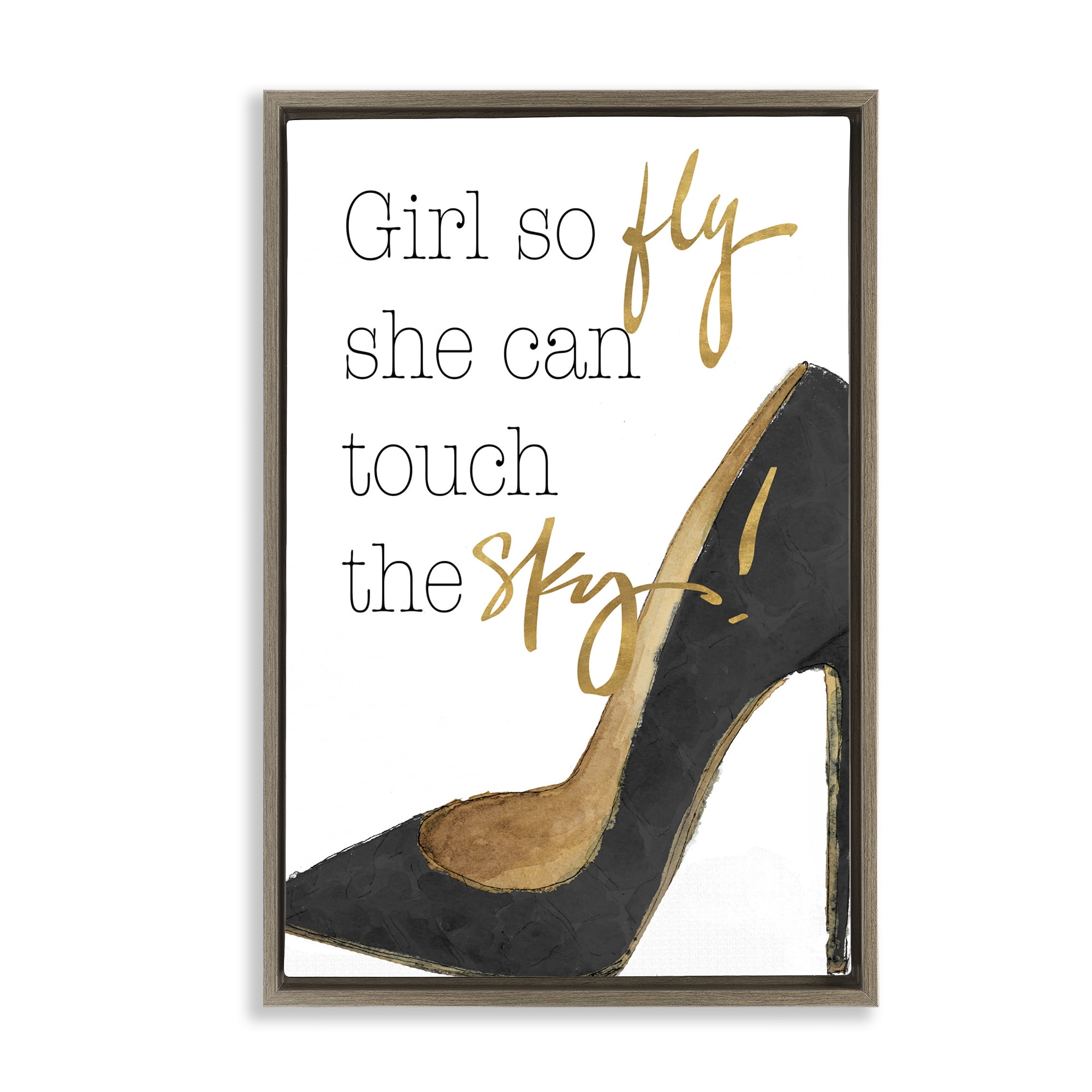 Stupell Industries Touch The Sky Phrase Beauty & Fashion Painting Brown Floater Framed Art Print Wall Art, 17 x 25