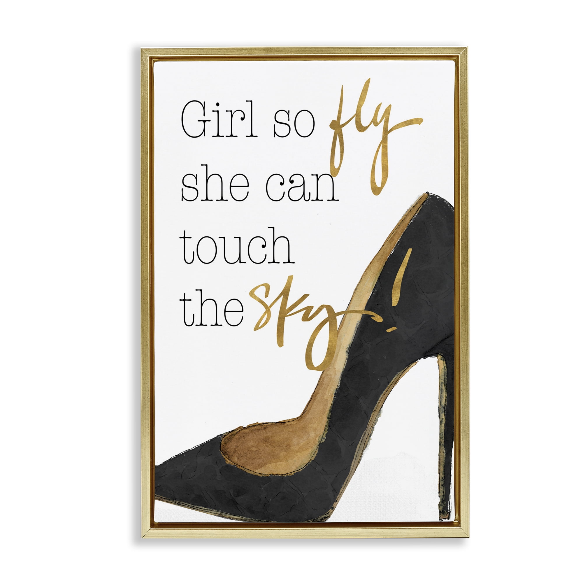 Stupell Industries Touch The Sky Phrase Beauty & Fashion Painting Gold Floater Framed Art Print Wall Art, 17 x 25
