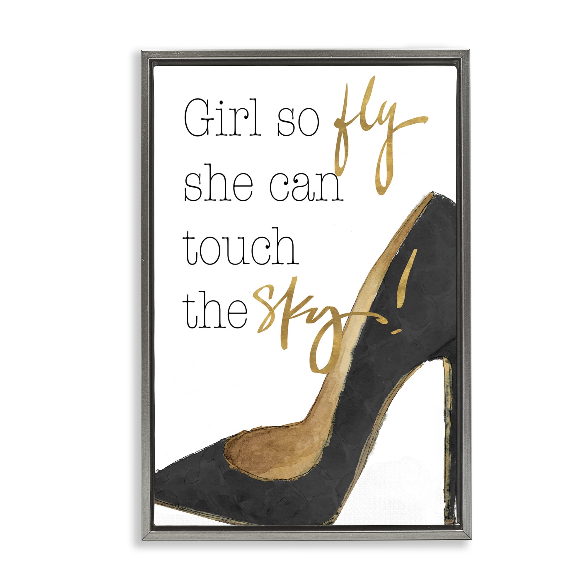 Stupell Industries Touch The Sky Phrase Beauty & Fashion Painting Gray Floater Framed Art Print Wall Art, 17 x 25