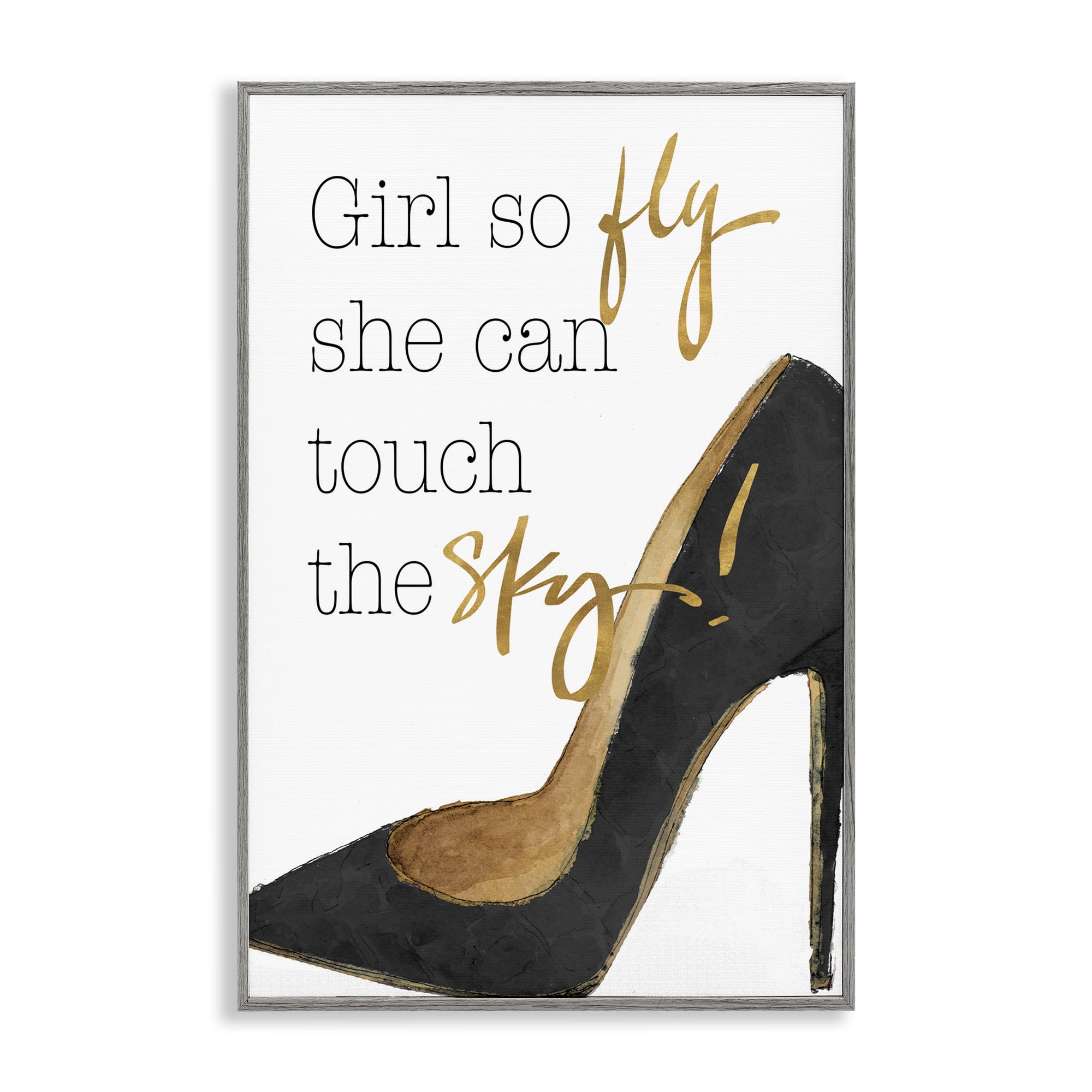 Stupell Industries Touch The Sky Phrase Beauty & Fashion Painting Gray Framed Art Print Wall Art, 20 x 30