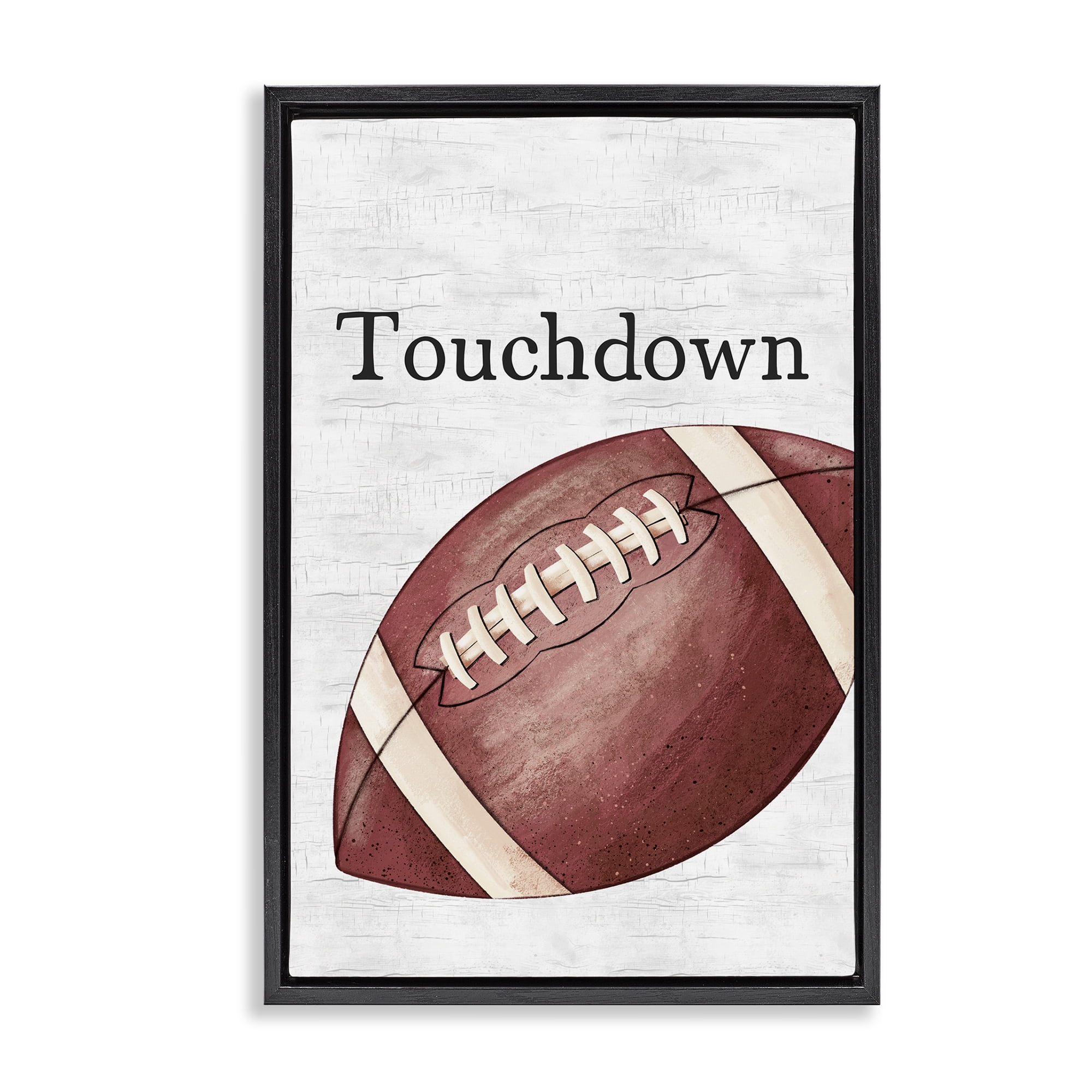 Stupell Industries Touchdown with Football Sports Painting Black Floater Framed Canvas Art Print Wall Art, 21 x 31