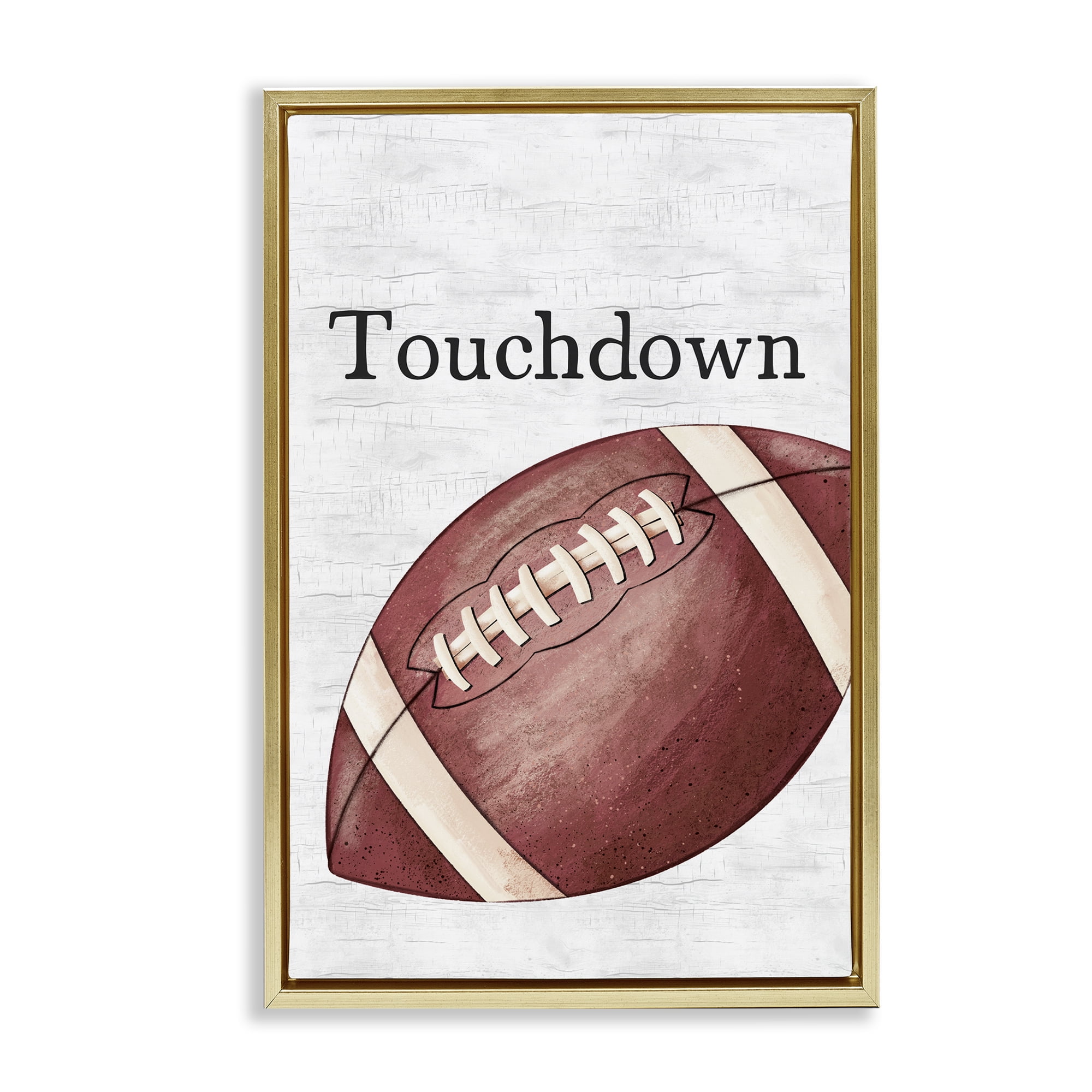 Stupell Industries Touchdown with Football Sports Painting Gold Floater Framed Canvas Art Print Wall Art, 21 x 31