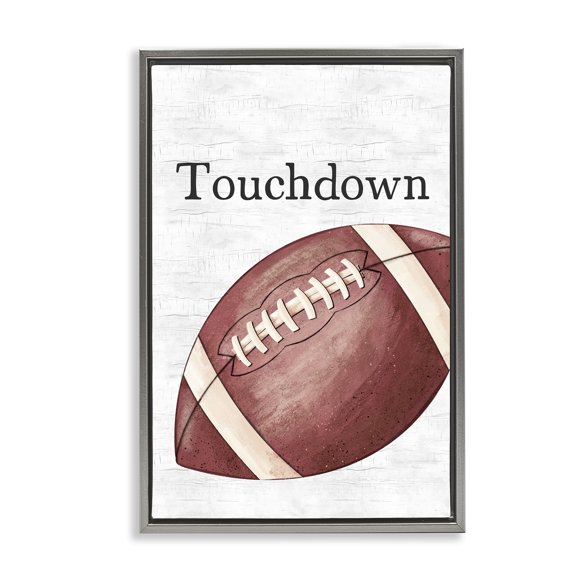 Stupell Industries Touchdown with Football Sports Painting Gray Floater Framed Canvas Art Print Wall Art, 17 x 25
