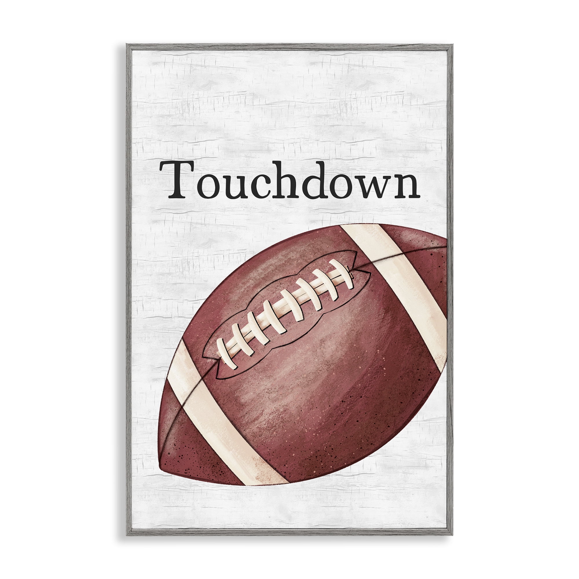 Stupell Industries Touchdown with Football Sports Painting Gray Framed Art Print Wall Art, 16 x 24