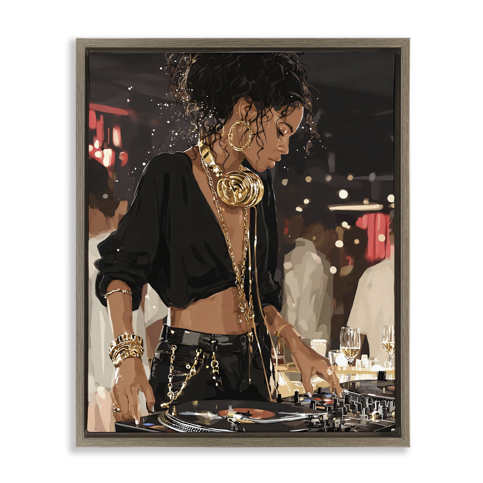 Stupell Industries Touches Of Gold DJ Brown Framed Floater Canvas Wall Art, design by Franklyn Gregory