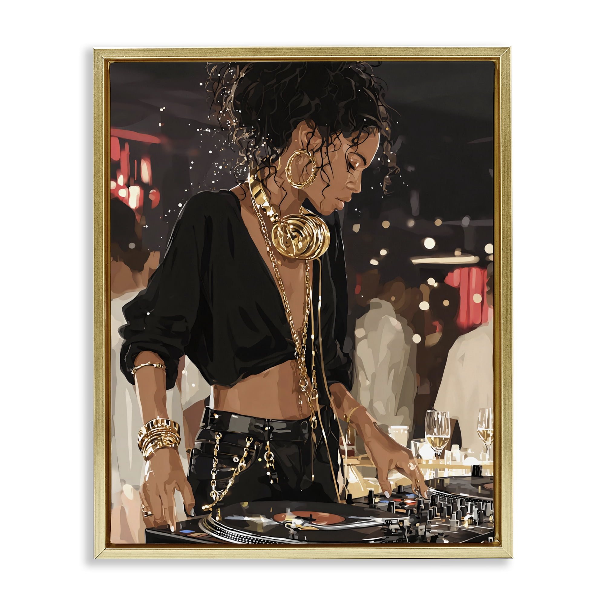Stupell Industries Touches Of Gold DJ Gold Framed Floater Canvas Wall Art, design by Franklyn Gregory