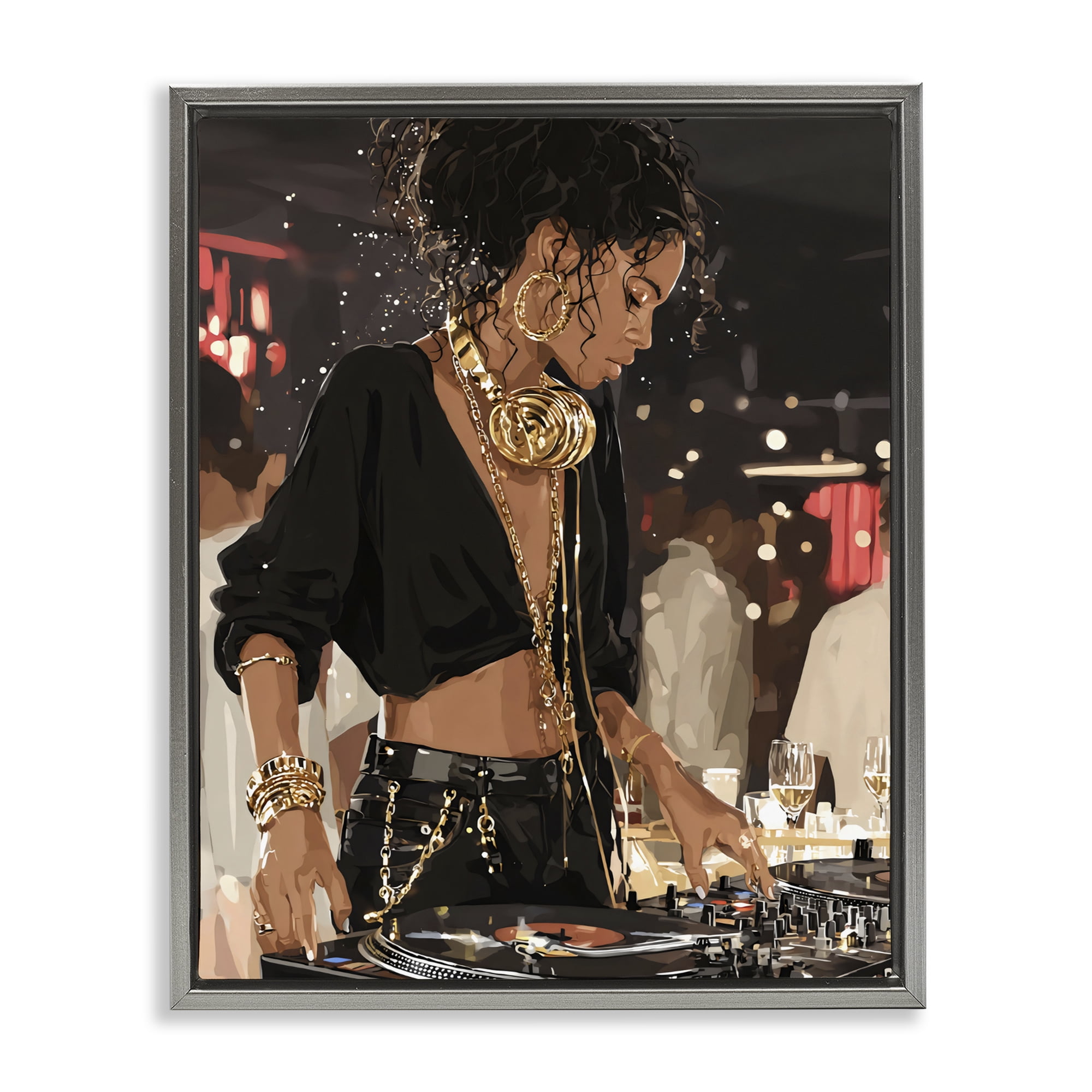 Stupell Industries Touches Of Gold DJ Gray Framed Floater Canvas Wall Art, design by Franklyn Gregory