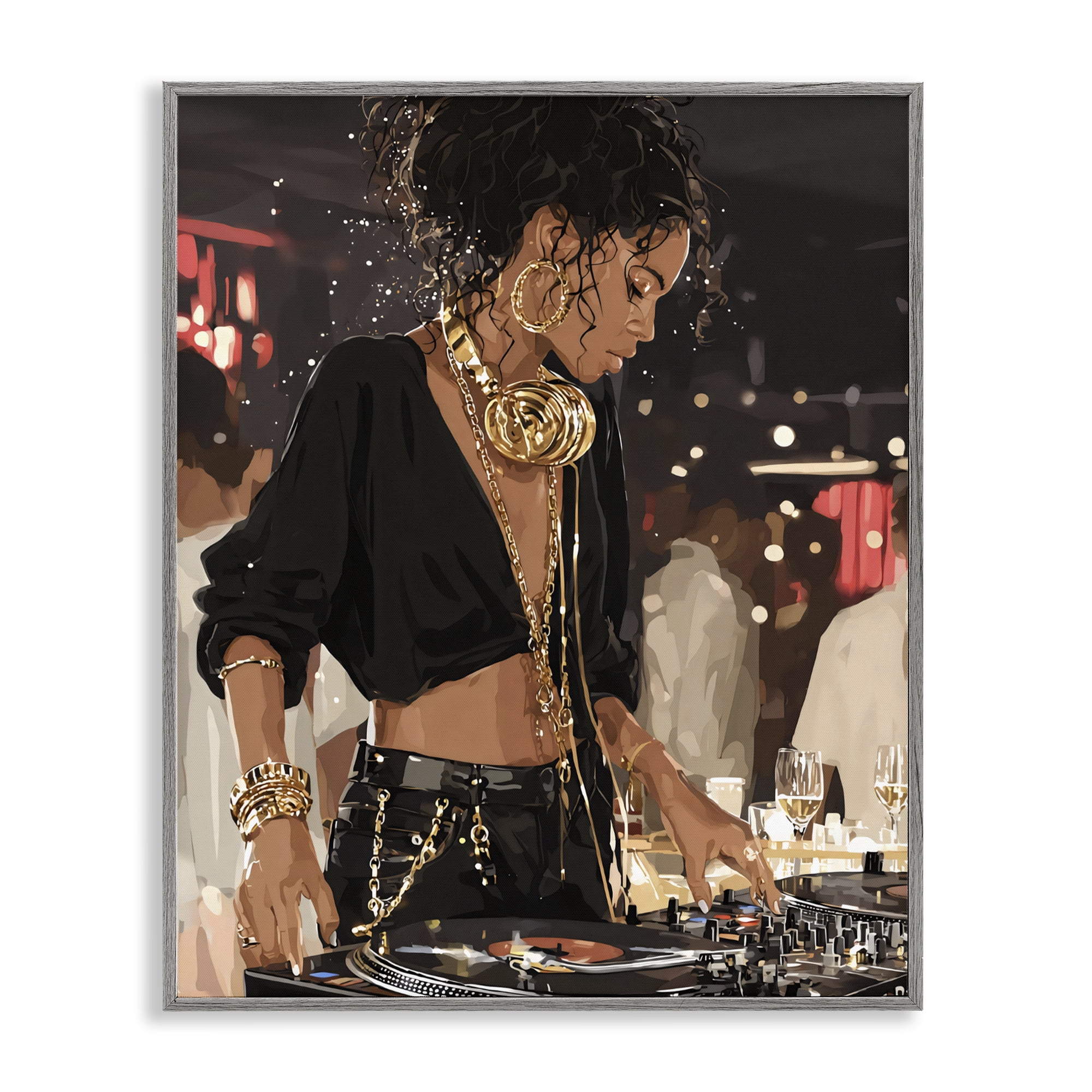 Stupell Industries Touches Of Gold DJ Gray Framed Giclee Art, design by Franklyn Gregory