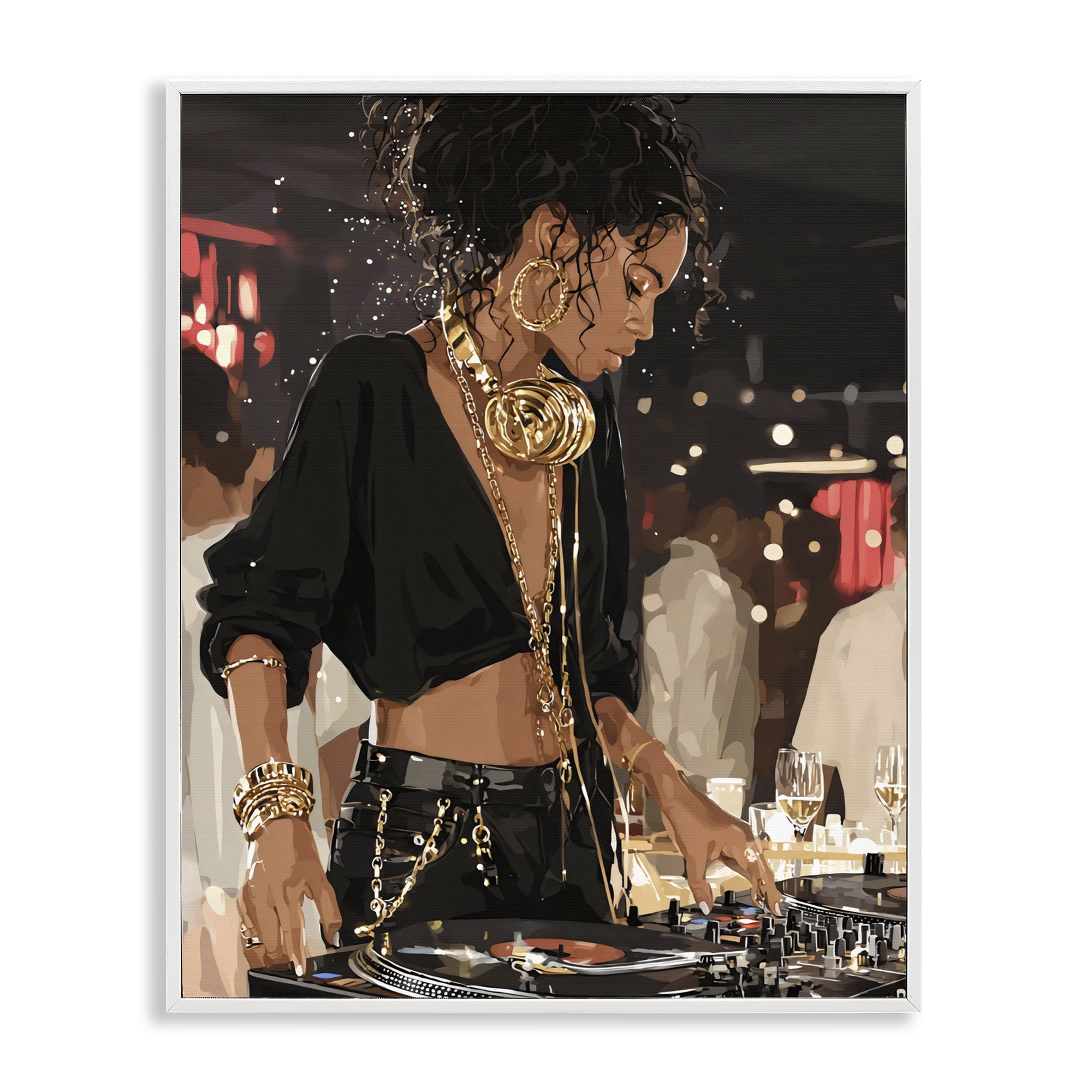 Stupell Industries Touches Of Gold DJ White Framed Giclee Art, design by Franklyn Gregory
