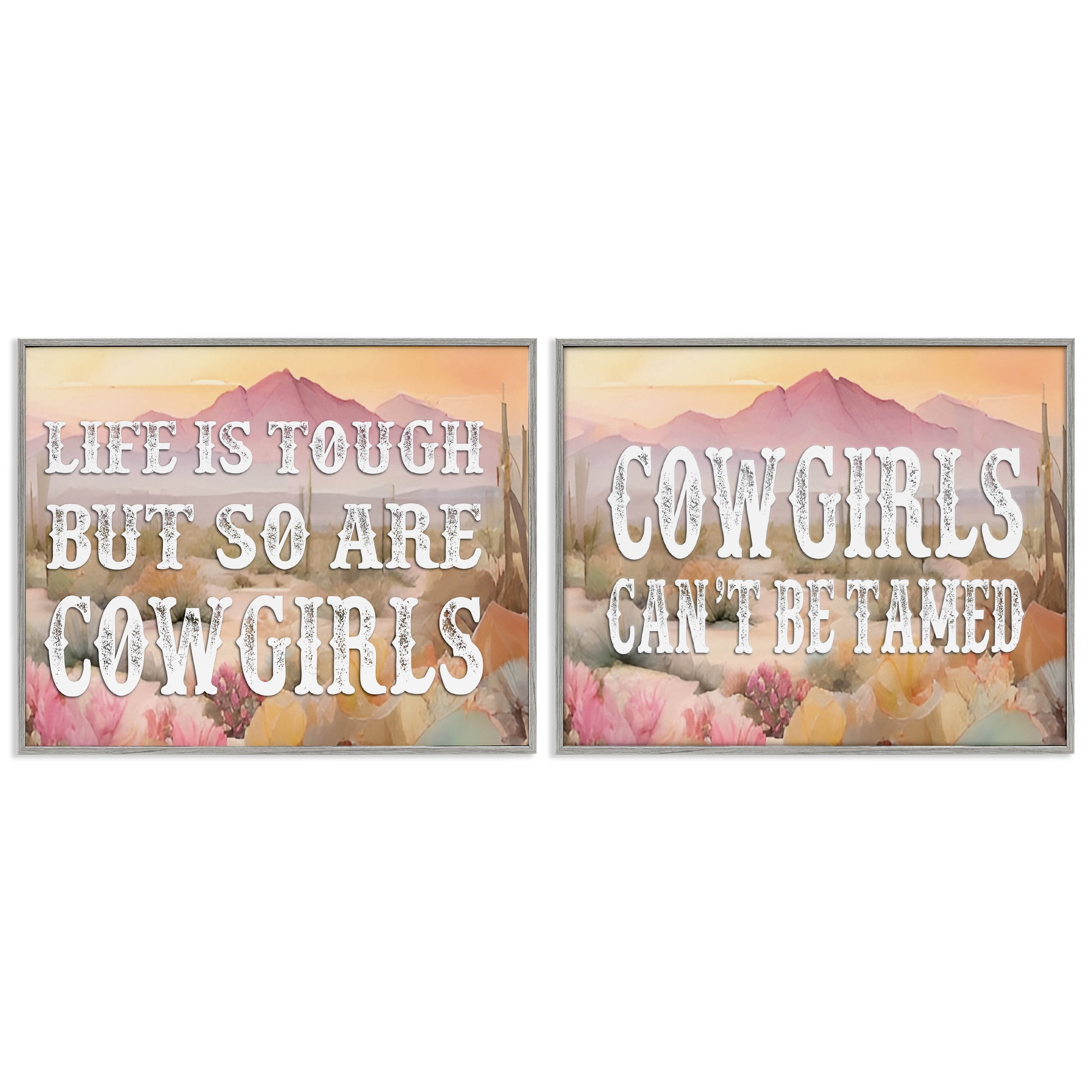 Stupell Industries Tough Cowgirls Phrases Landscape & Nature Painting Gray Framed Art Print Wall Art, 14 x 11, Set of 2