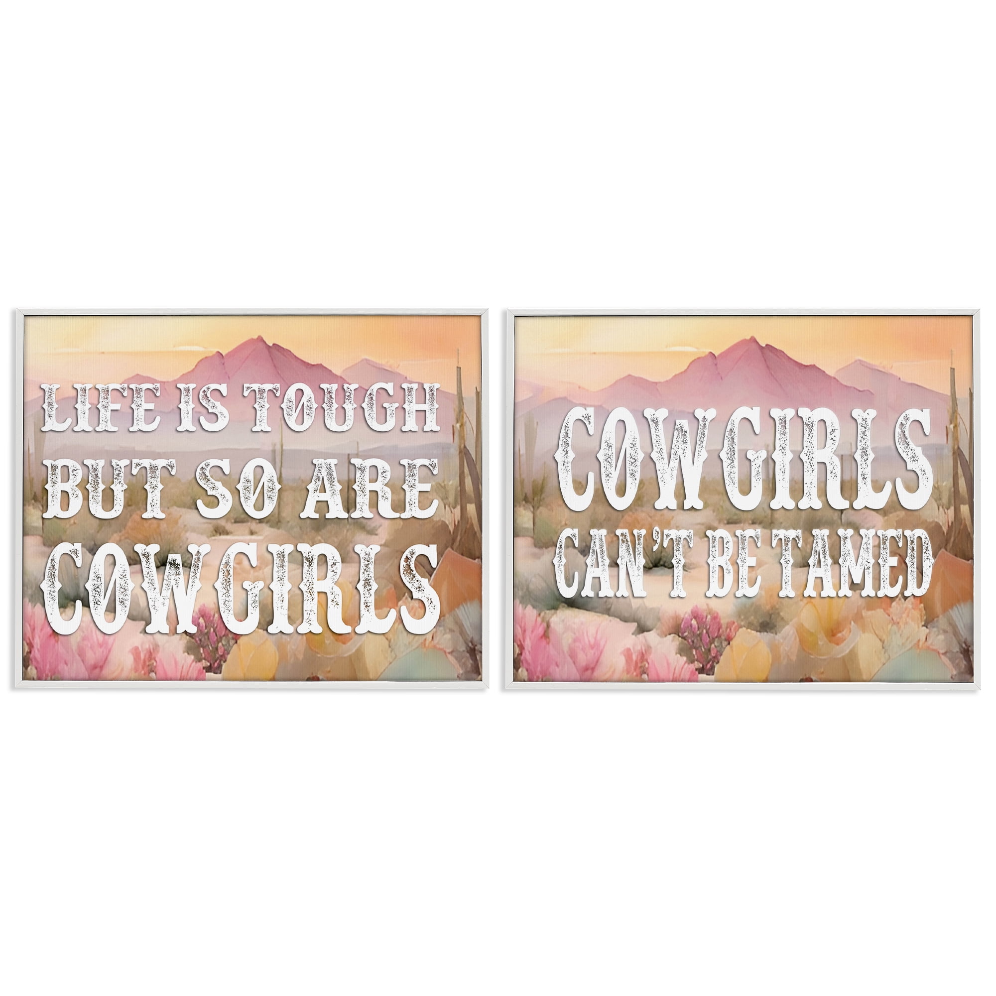 Stupell Industries Tough Cowgirls Phrases Landscape & Nature Painting White Framed Art Print Wall Art, 14 x 11, Set of 2