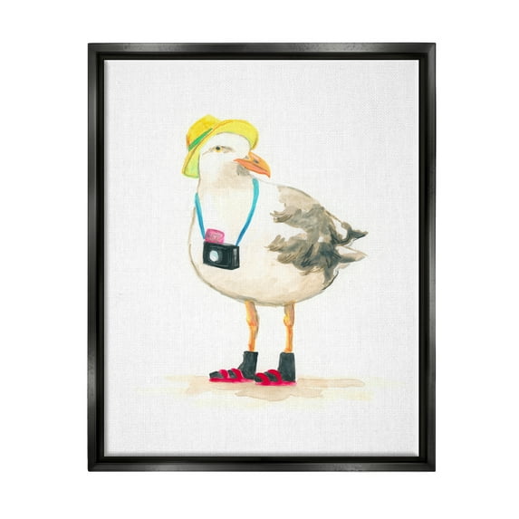 Stupell Industries Tourist Seagull & Camera Animals & Insects Painting Black Floater Framed Canvas Art Print Wall Art, 25 x 31
