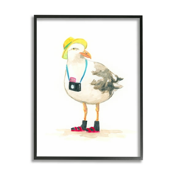 Stupell Industries Tourist Seagull & Camera Animals & Insects Painting Black Framed Art Print Wall Art, 16 x 20