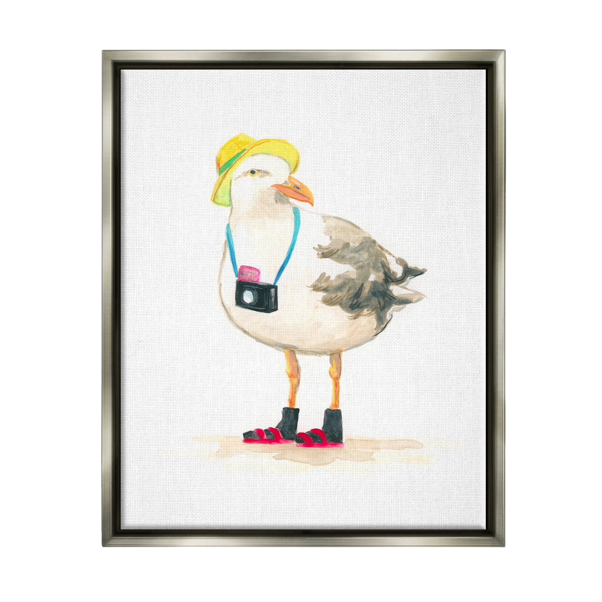 Stupell Industries Tourist Seagull & Camera Animals & Insects Painting Gray Floater Framed Canvas Art Print Wall Art, 25 x 31