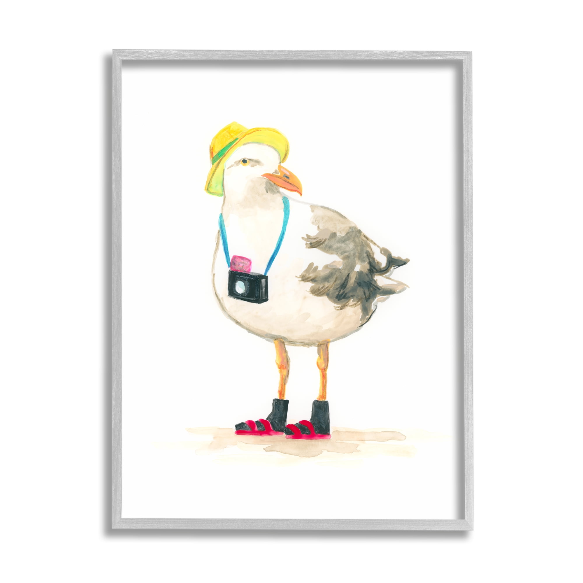 Stupell Industries Tourist Seagull & Camera Animals & Insects Painting Gray Framed Art Print Wall Art, 24 x 30