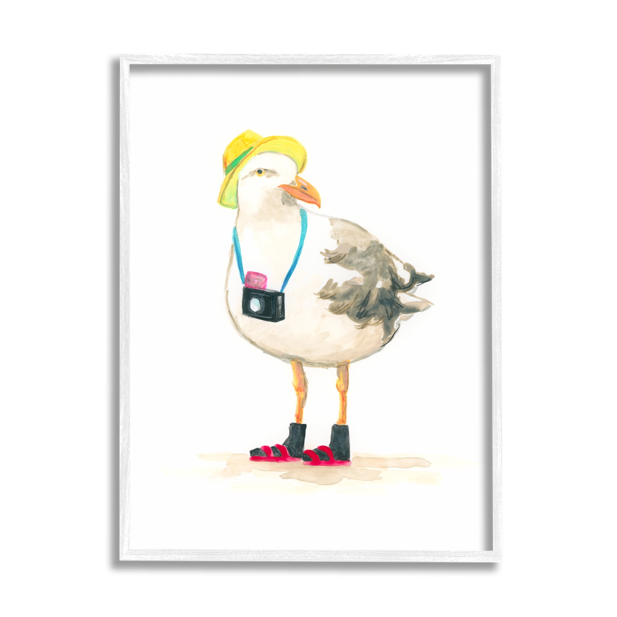 Stupell Industries Tourist Seagull & Camera Animals & Insects Painting White Framed Art Print Wall Art, 11 x 14
