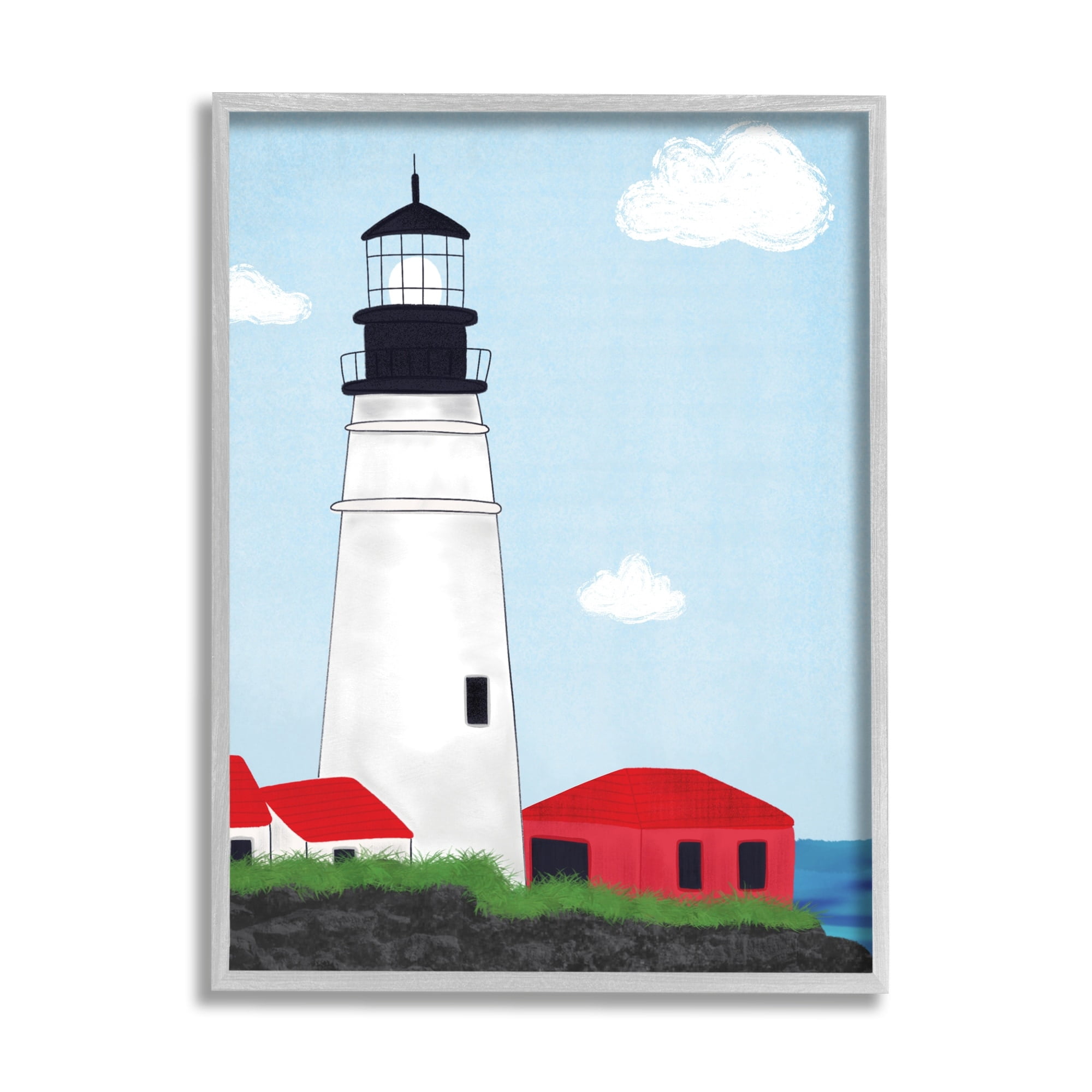 Stupell Industries Tower Port Lighthouse Coastal Architectural Beacon Red House,11 x 14, Design by Emily Cromwell