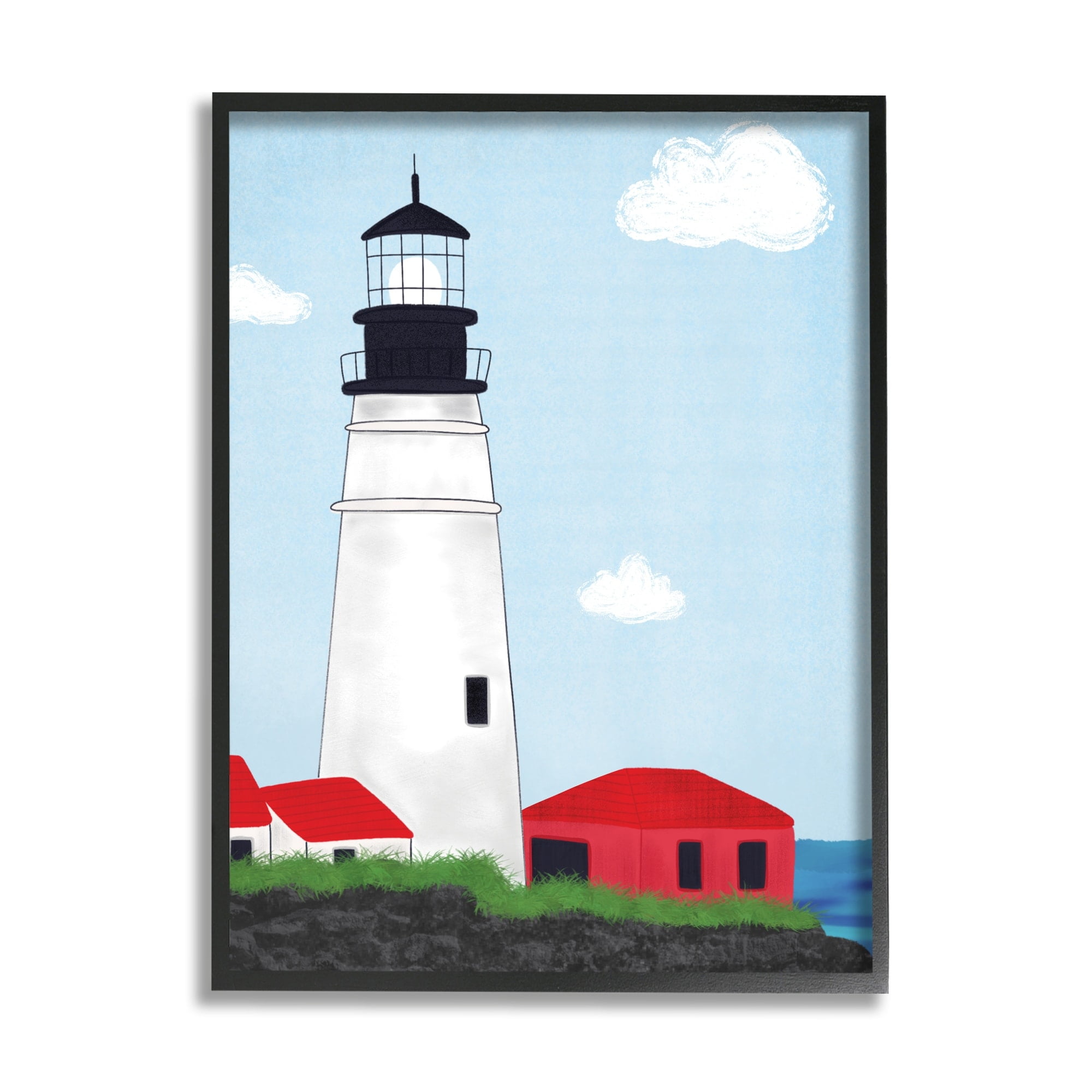 Stupell Industries Tower Port Lighthouse Coastal Architectural Beacon Red House,16 x 20, Design by Emily Cromwell
