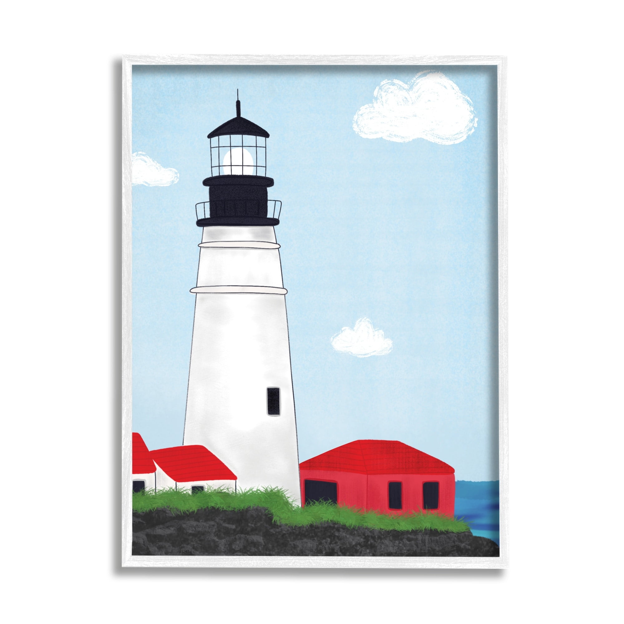 Stupell Industries Tower Port Lighthouse Coastal Architectural Beacon Red House,24 x 30, Design by Emily Cromwell