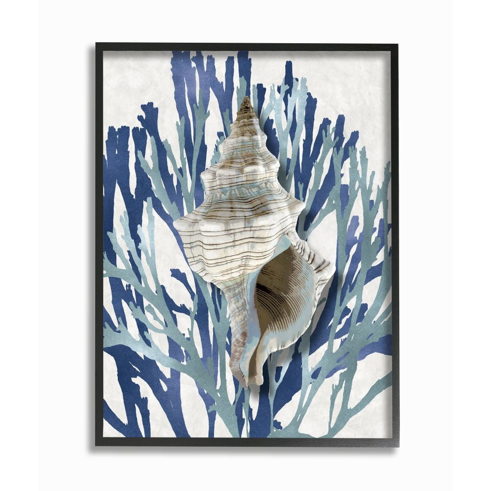 Stupell Industries Tower Shell Coral Blue Beach Design Framed Wall Art by Caroline Kelly
