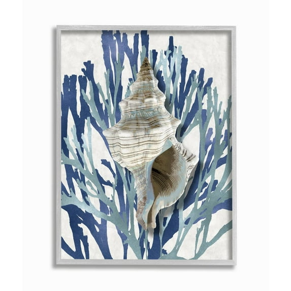 Stupell Industries Tower Shell Coral Blue Beach Design Framed Wall Art by Caroline Kelly