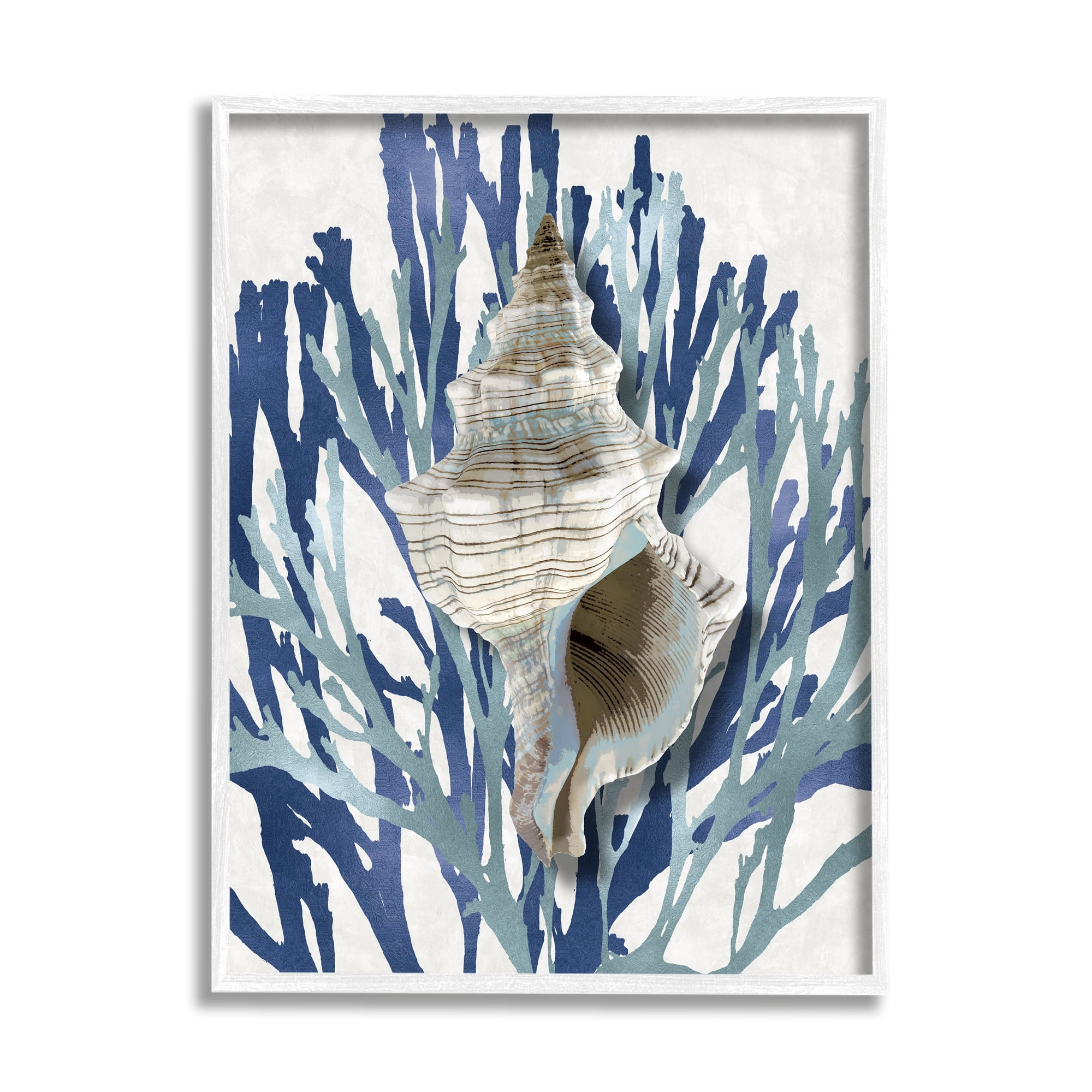 Stupell Industries Tower Shell Coral Blue Beach Design Graphic Art Framed Art Print Wall Art, 11x14, By Caroline Kelly